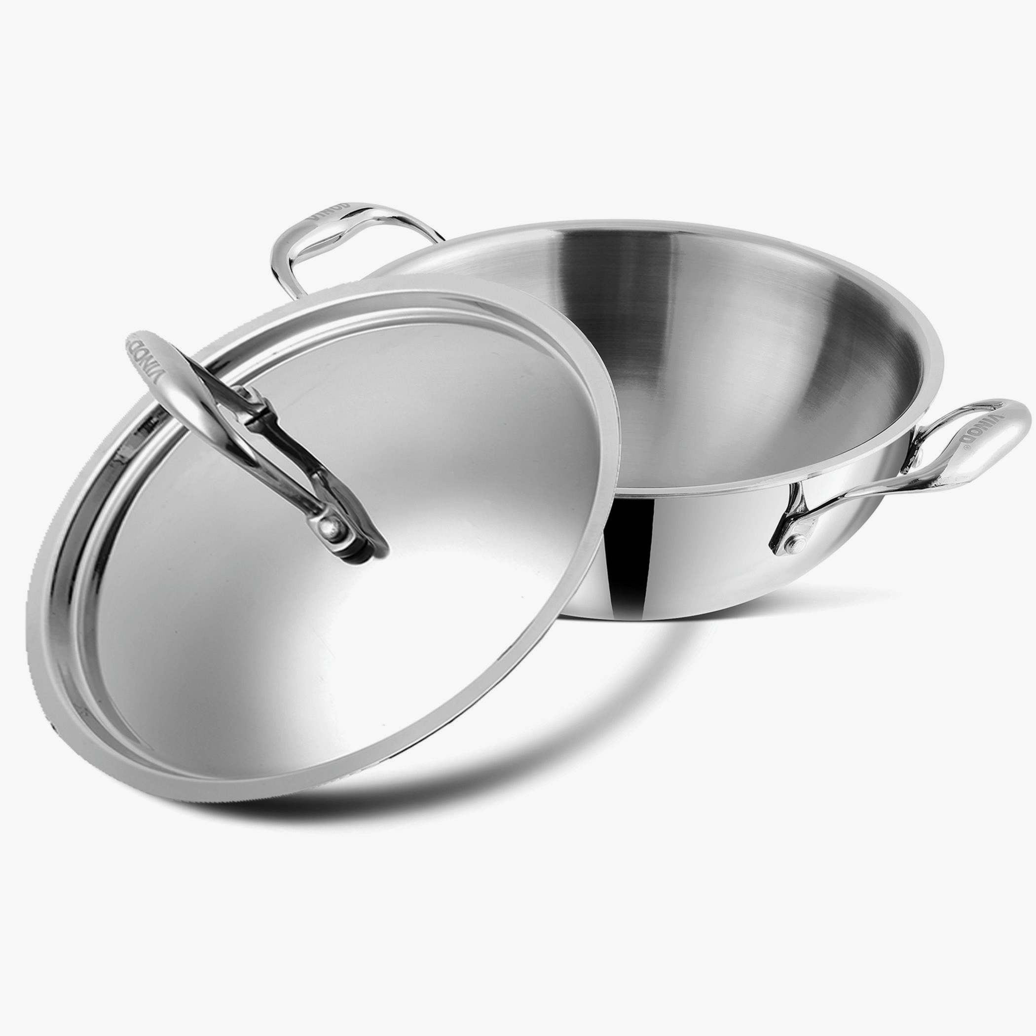 VINOD Platinum Triply Stainless Steel Deep Kadai with Glass Lid - 26cm, 3.7L in Silver