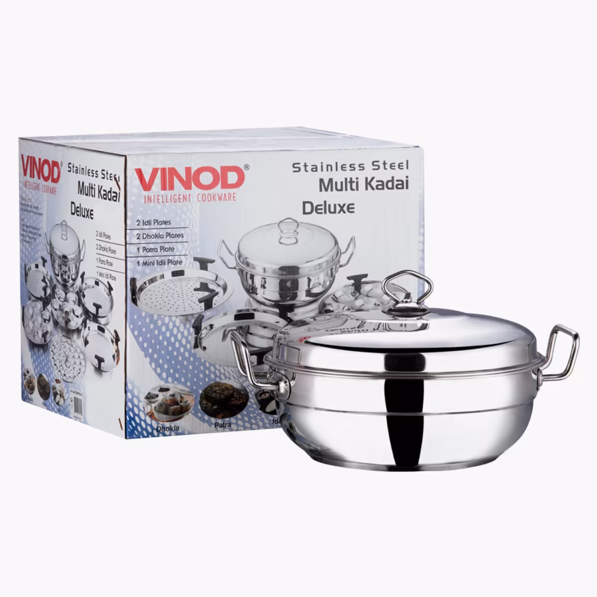 VINOD Deluxe 7 Pcs Stainless Steel Multi Kadai in Silver