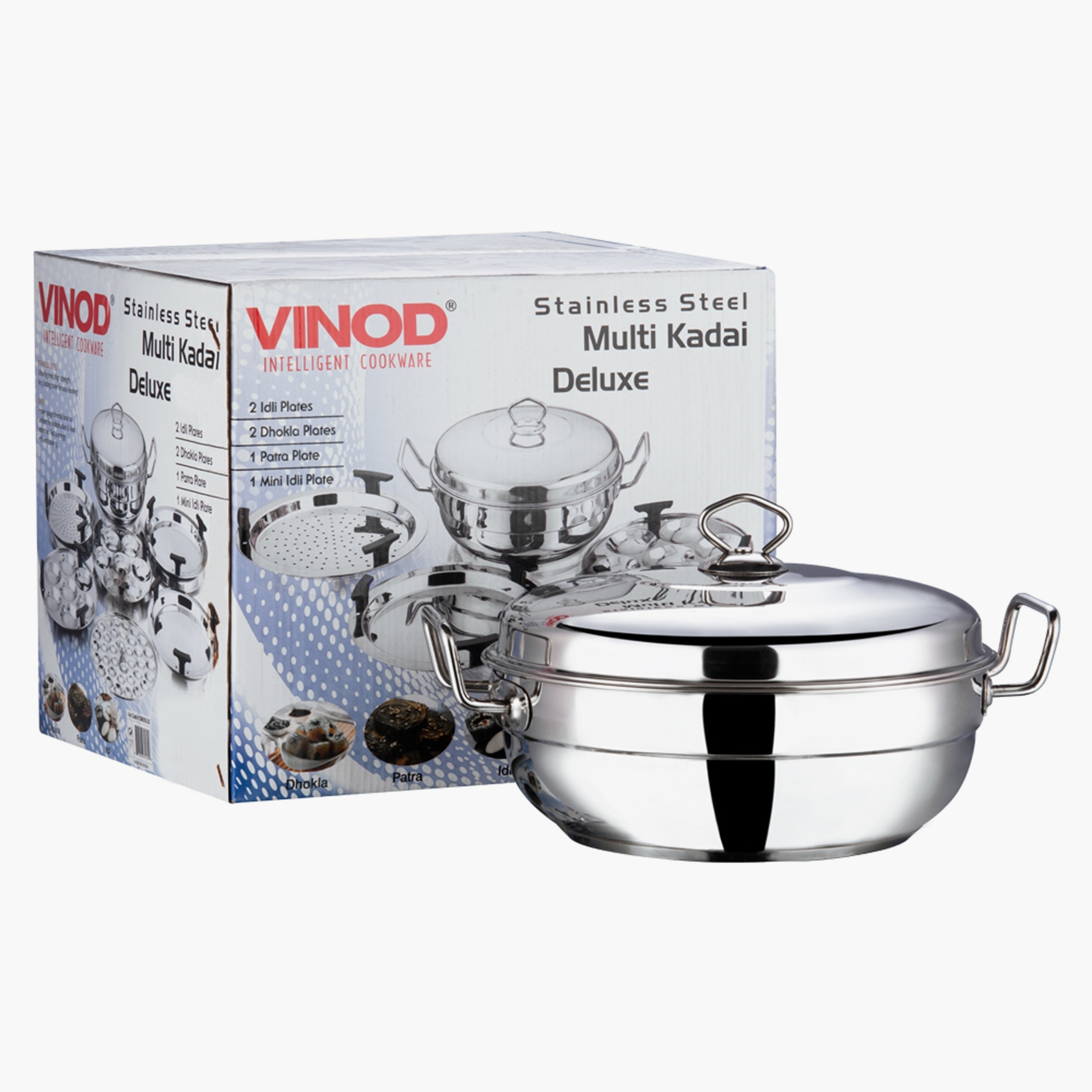 VINOD Deluxe 7 Pcs Stainless Steel Multi Kadai in Silver