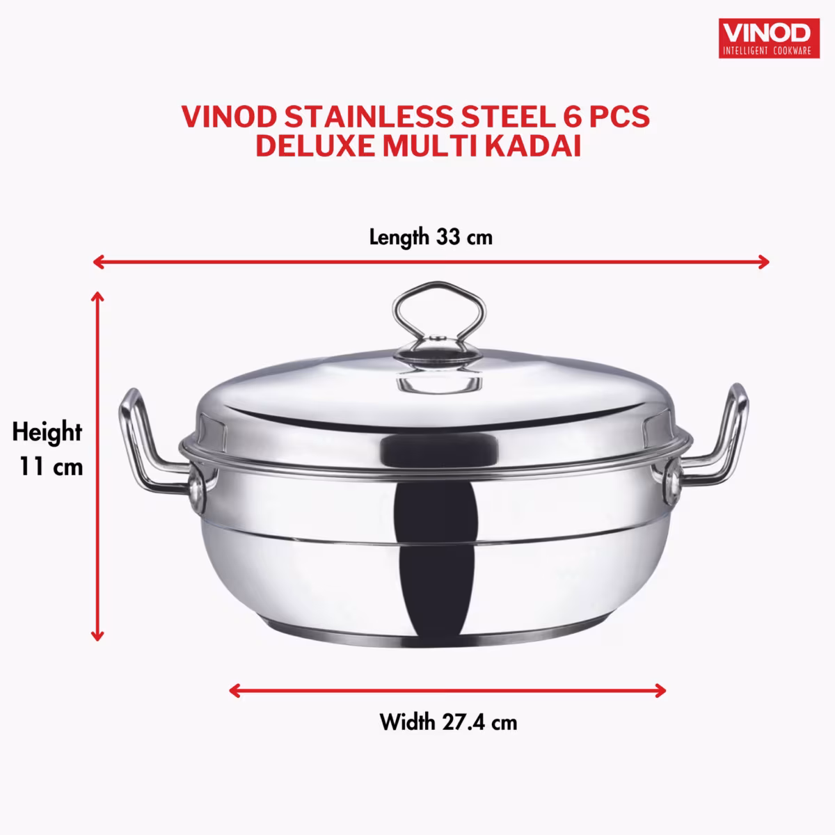 VINOD Deluxe 7 Pcs Stainless Steel Multi Kadai in Silver