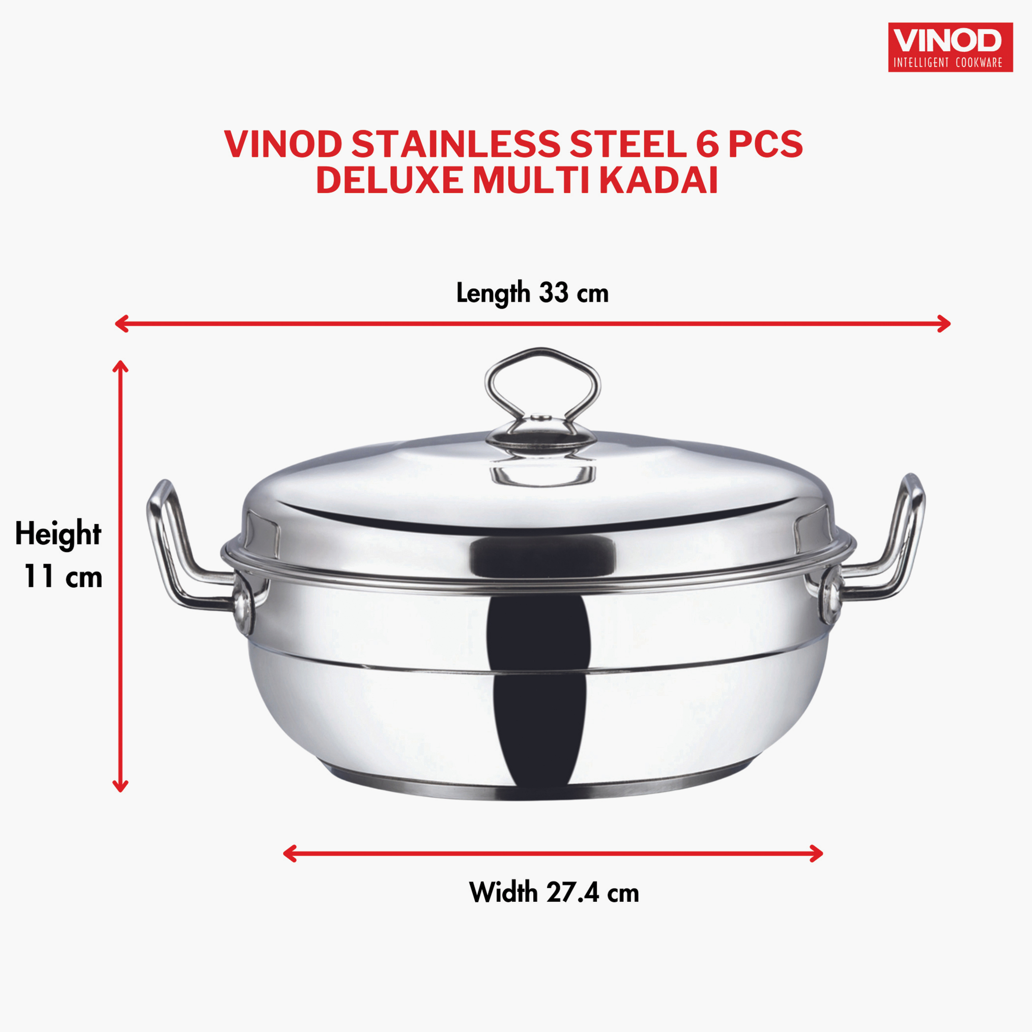 VINOD Deluxe 7 Pcs Stainless Steel Multi Kadai in Silver