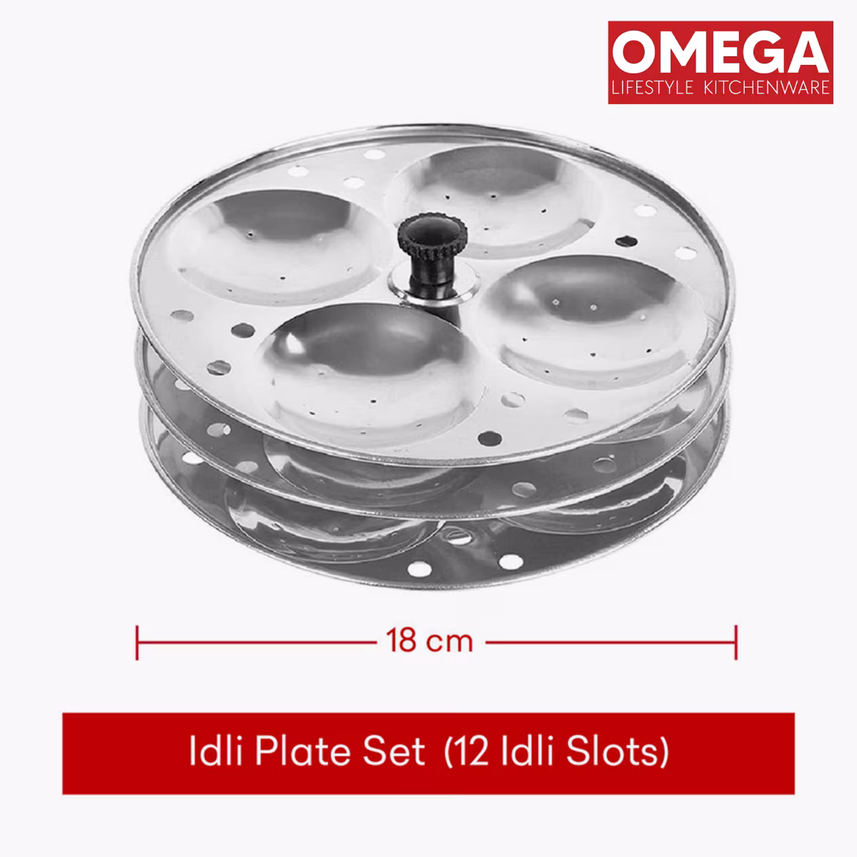 OMEGA Stainless Steel 3-Plate Idli Stand (12 Idli Slots) in Silver