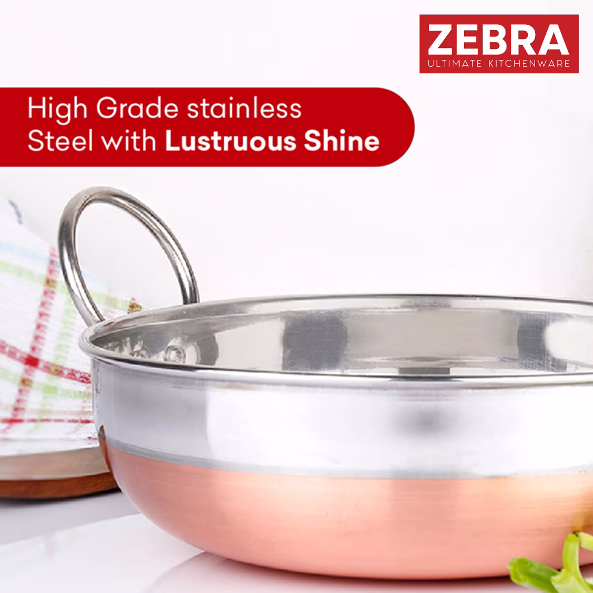 ZEBRA Stainless Steel Copper Bottom Kadai - 1.2L in Silver