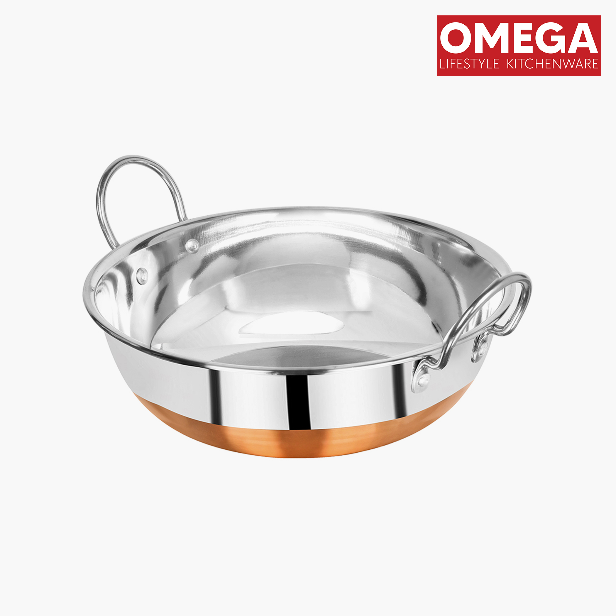 OMEGA Set of 2 Stainless Steel Kadai (1.2L, 1.6L) in Silver