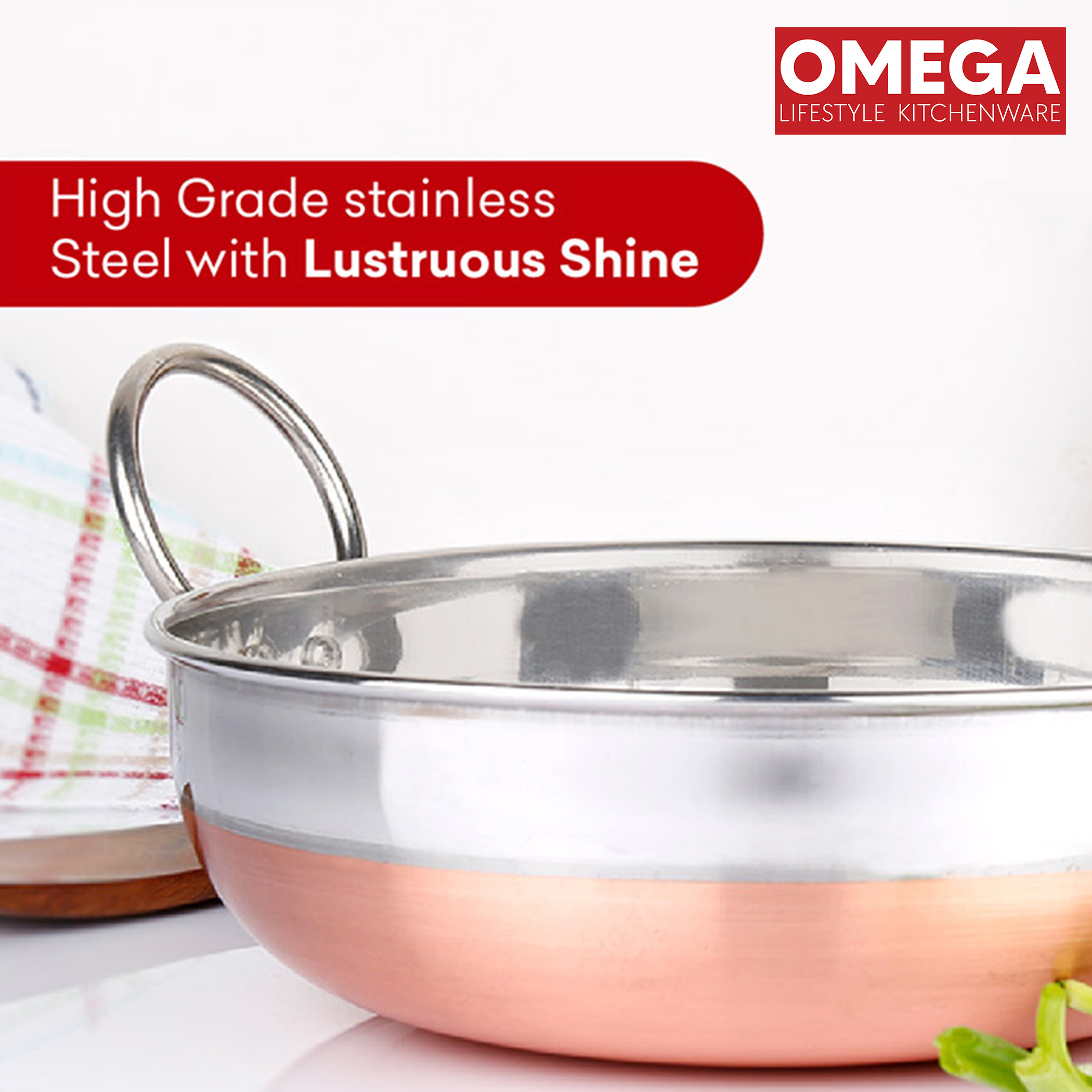 OMEGA Set of 2 Stainless Steel Kadai (1.2L, 1.6L) in Silver