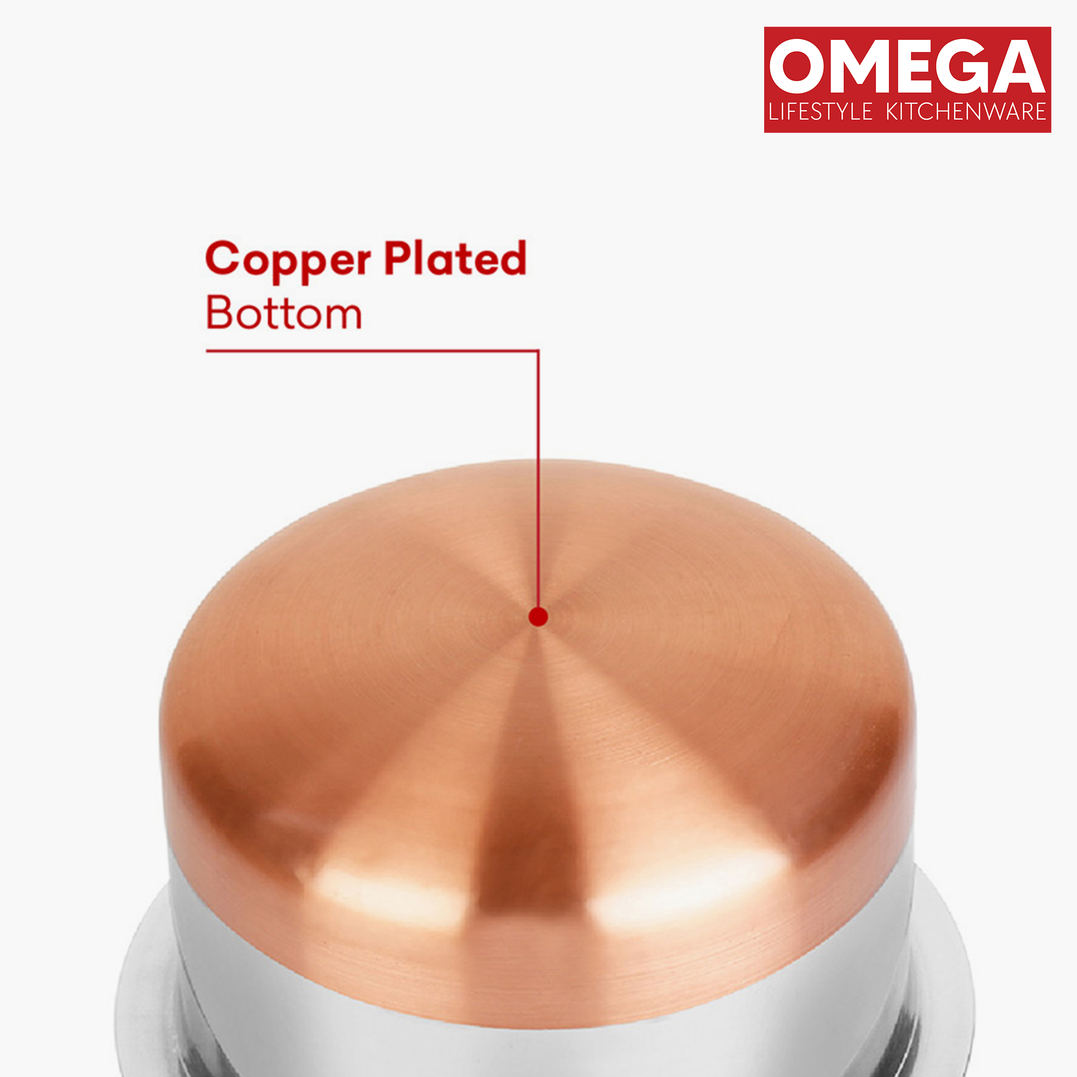 OMEGA Set of 3 Stainless Steel Copper Bottom Topes (1.1L, 1.5L, 2L) in Silver