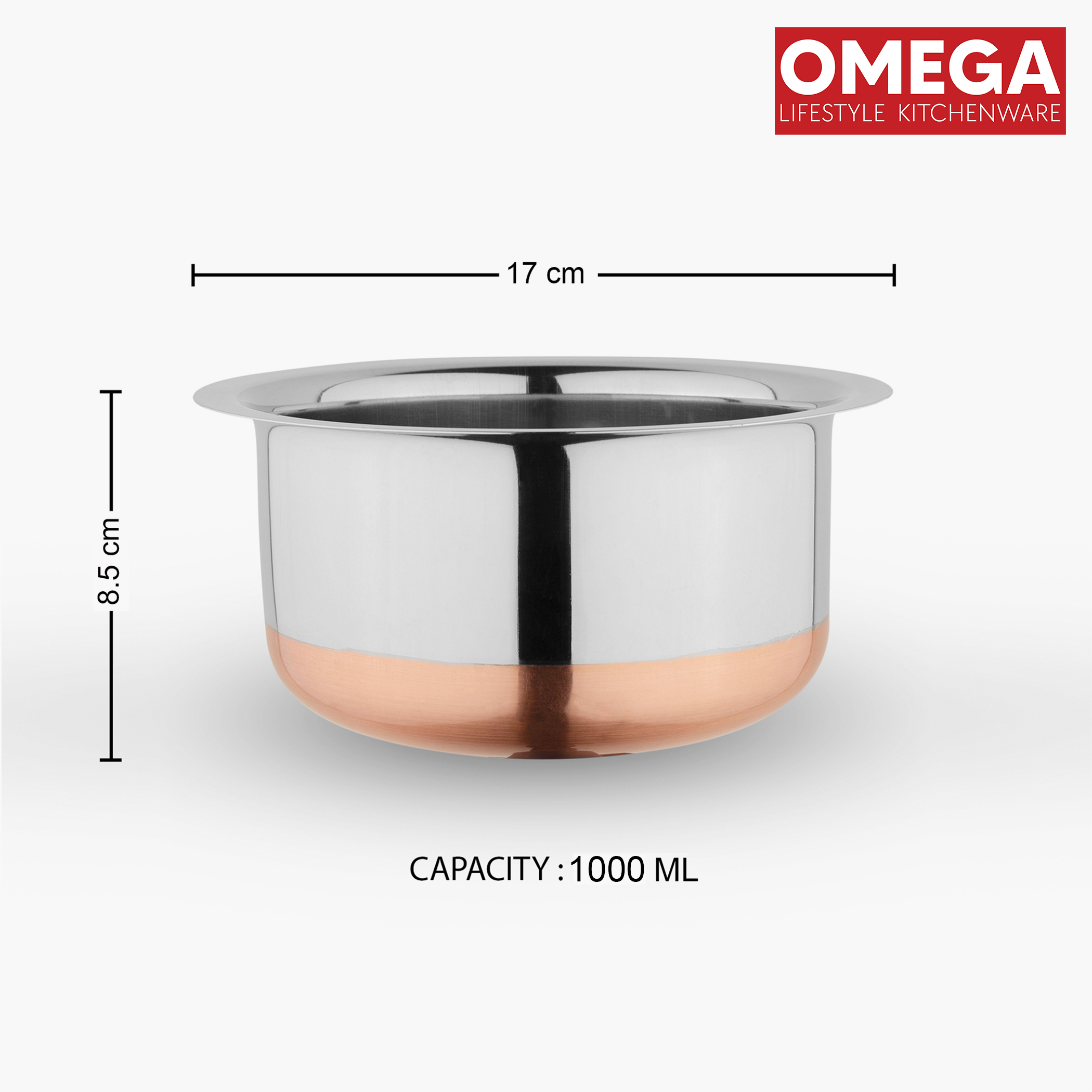 OMEGA Set of 3 Stainless Steel Copper Bottom Topes with Lids in Silver