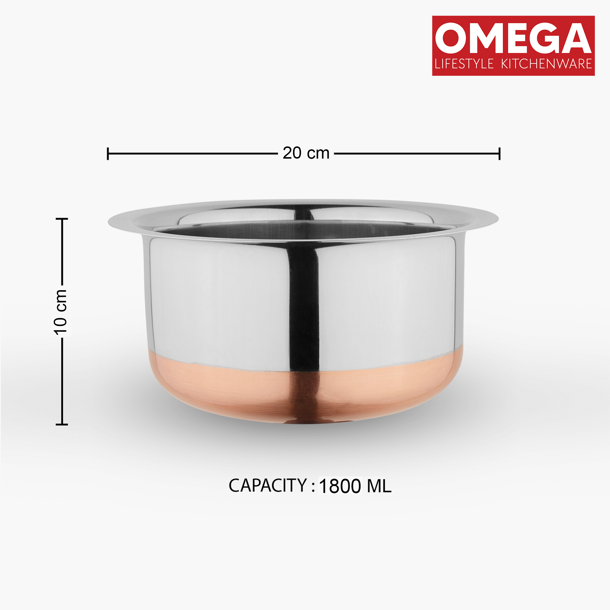 OMEGA Set of 3 Stainless Steel Copper Bottom Topes with Lids in Silver