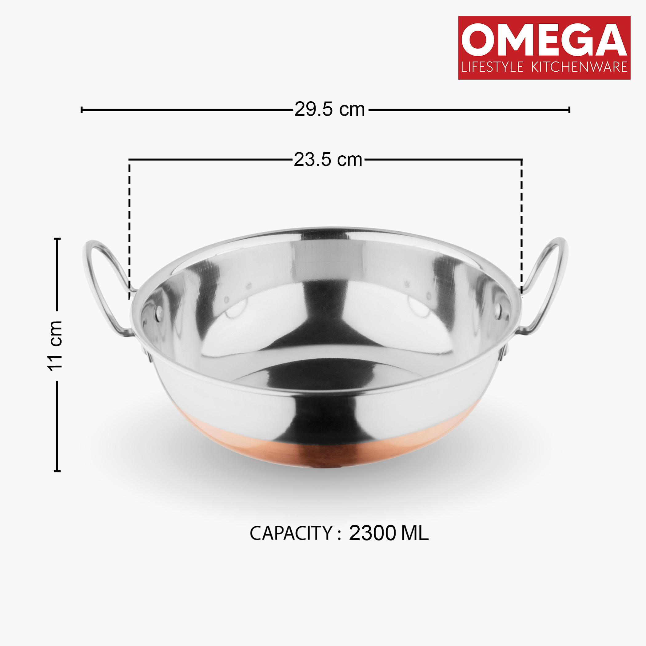 OMEGA Stainless Steel Copper Bottom Kadai - 2.3L in Silver