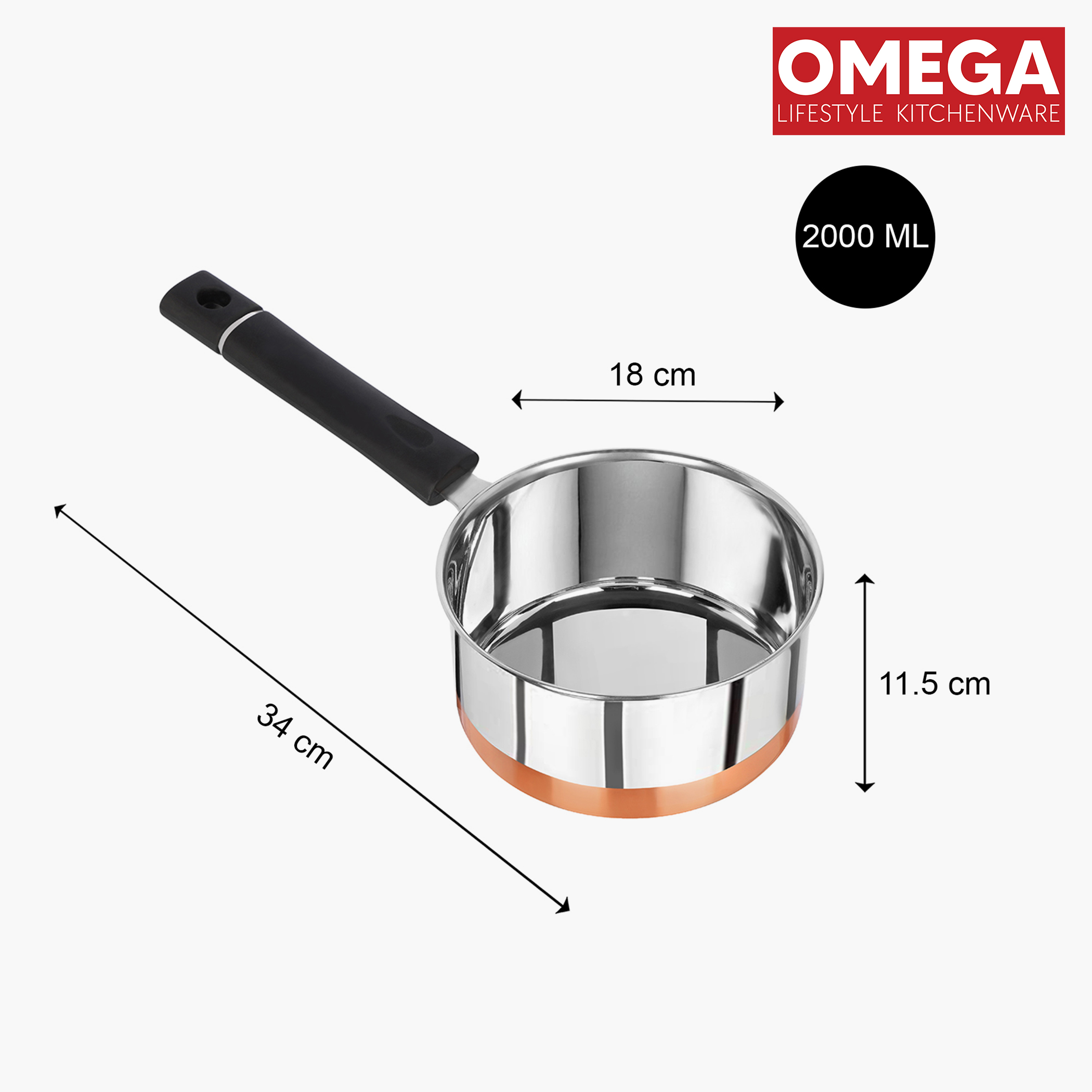 OMEGA Stainless Steel Copper Bottom Saucepan - 2L in Silver