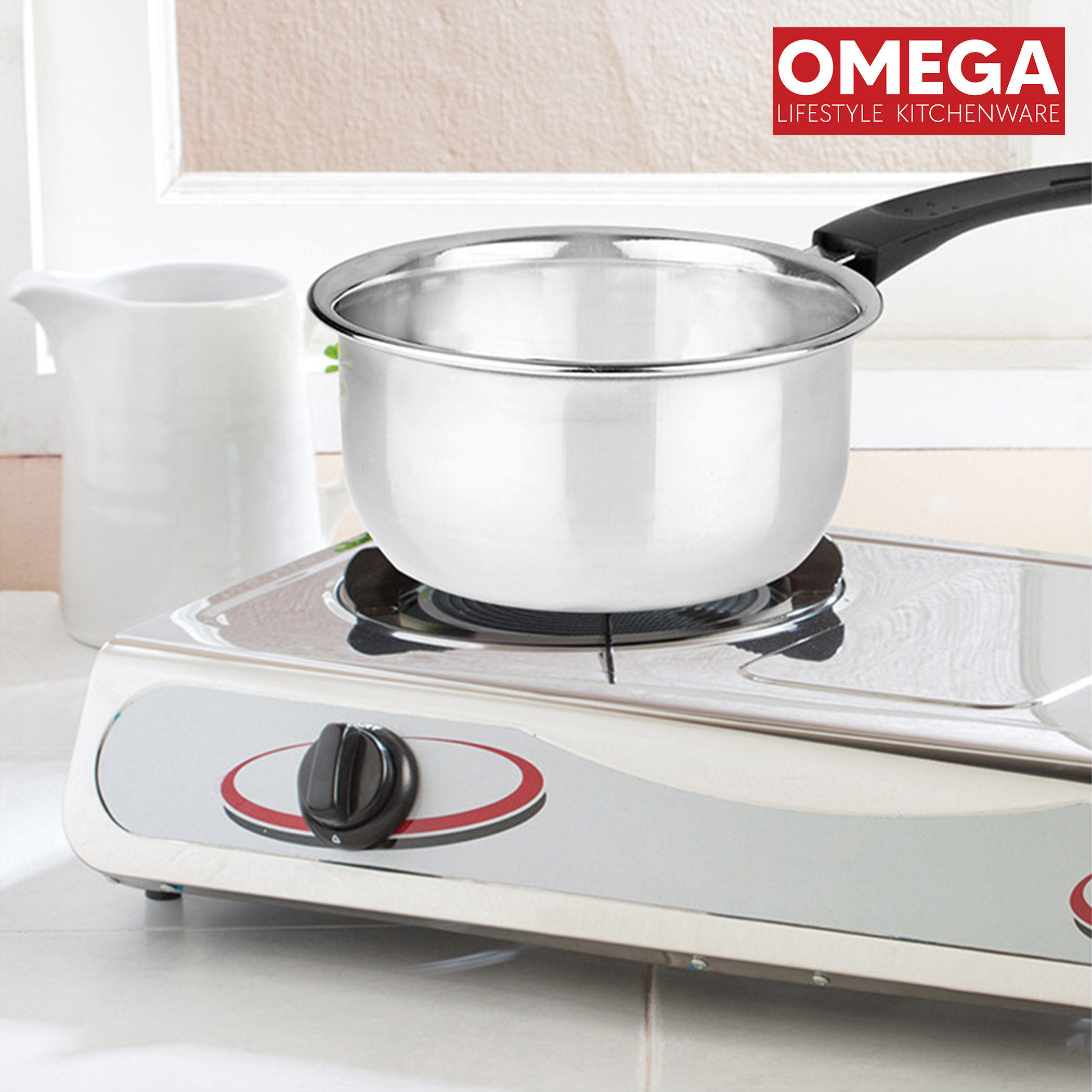OMEGA 2Pcs Stainless Steel Flat Bottom Cookware Set in Silver