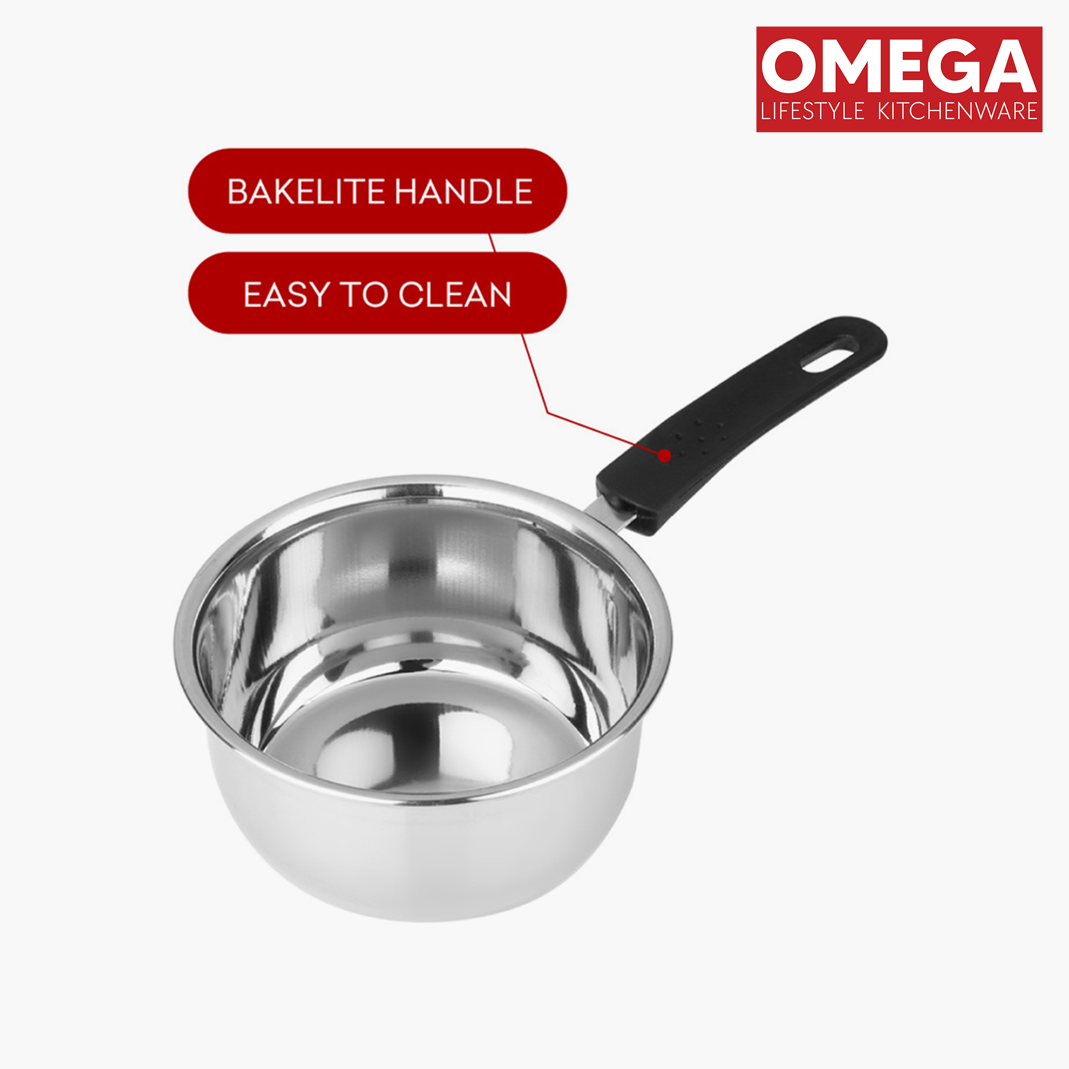 OMEGA 2Pcs Stainless Steel Flat Bottom Cookware Set in Silver