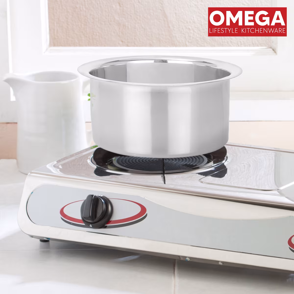 OMEGA 3Pcs Stainless Steel Flat Bottom Cookware Set in Silver