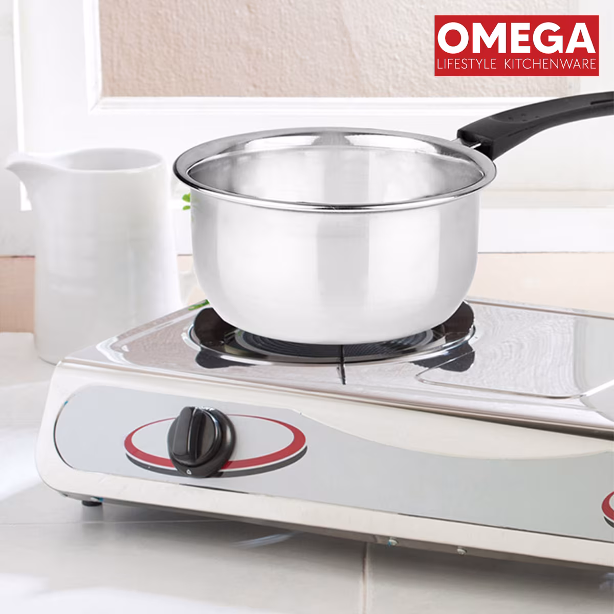 OMEGA 3Pcs Stainless Steel Flat Bottom Cookware Set in Silver