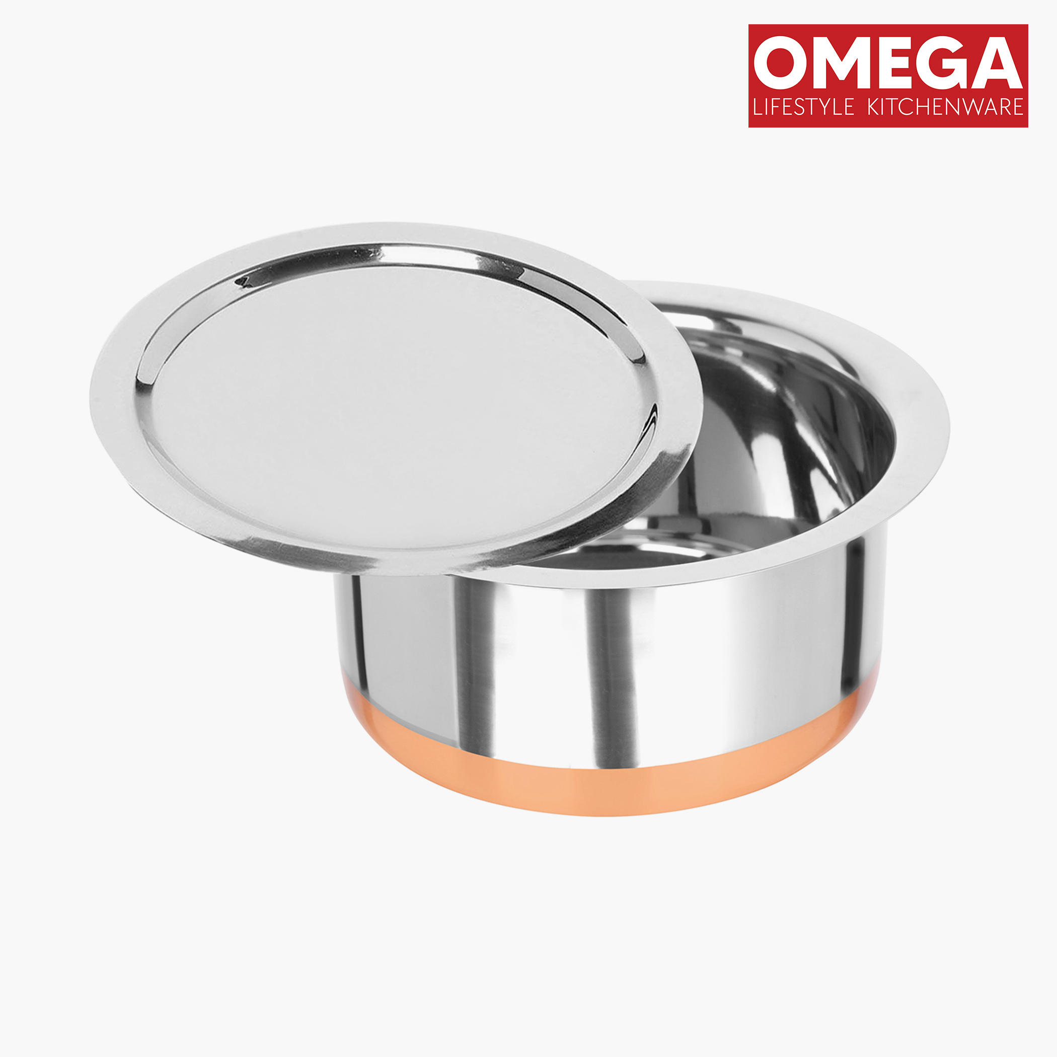 OMEGA Deluxe 6Pcs Stainless Steel Copper Bottom Cookware Set in Silver
