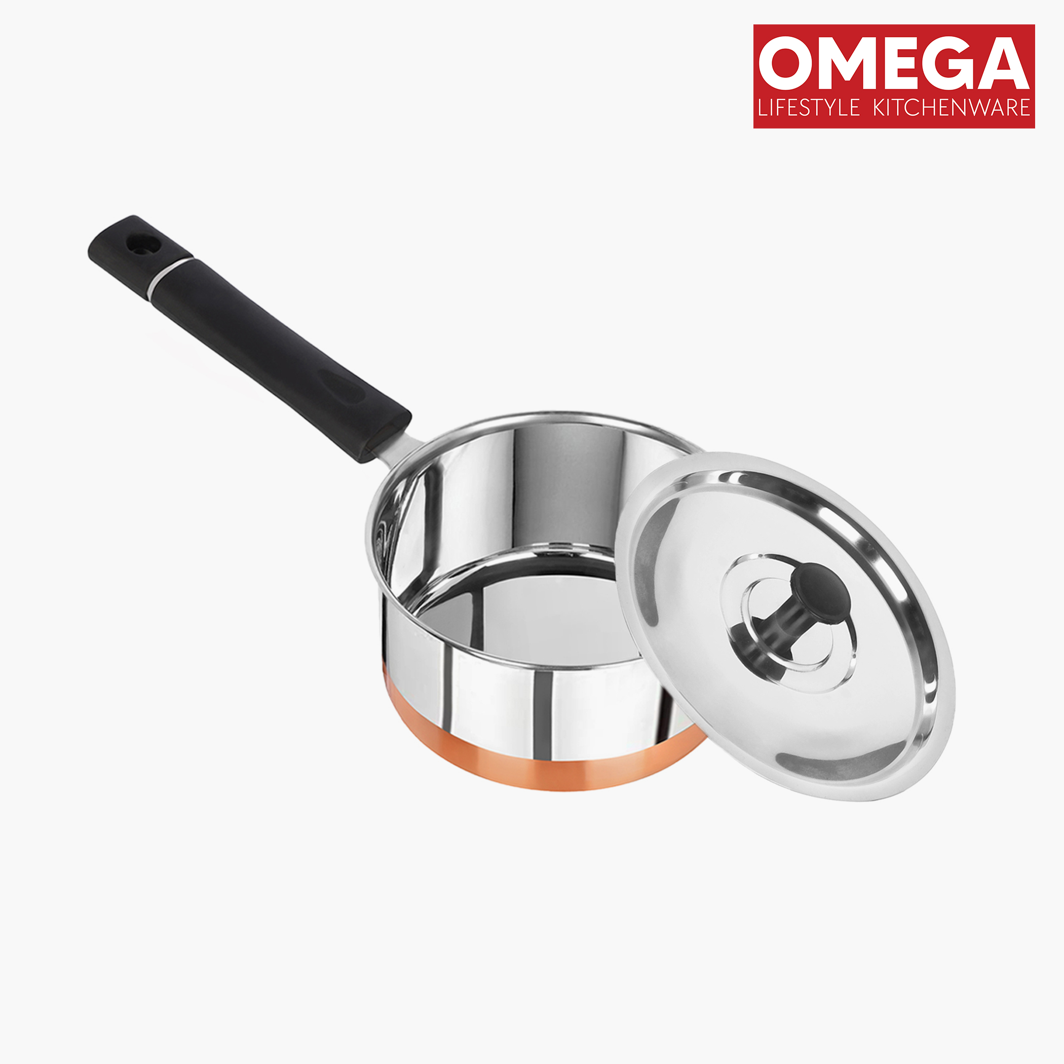 OMEGA Deluxe 6Pcs Stainless Steel Copper Bottom Cookware Set in Silver