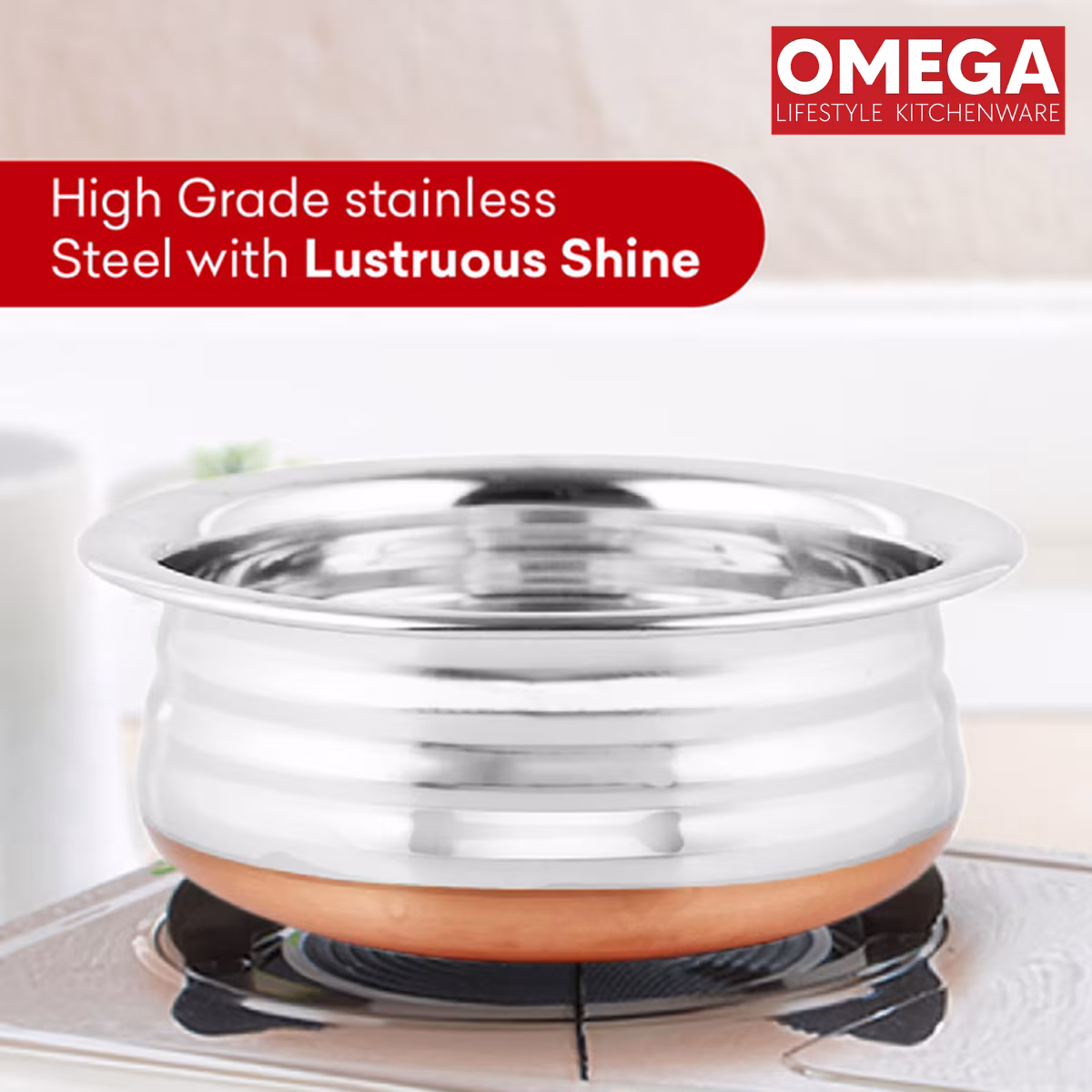 OMEGA Deluxe 6Pcs Stainless Steel Copper Bottom Cookware Set in Silver