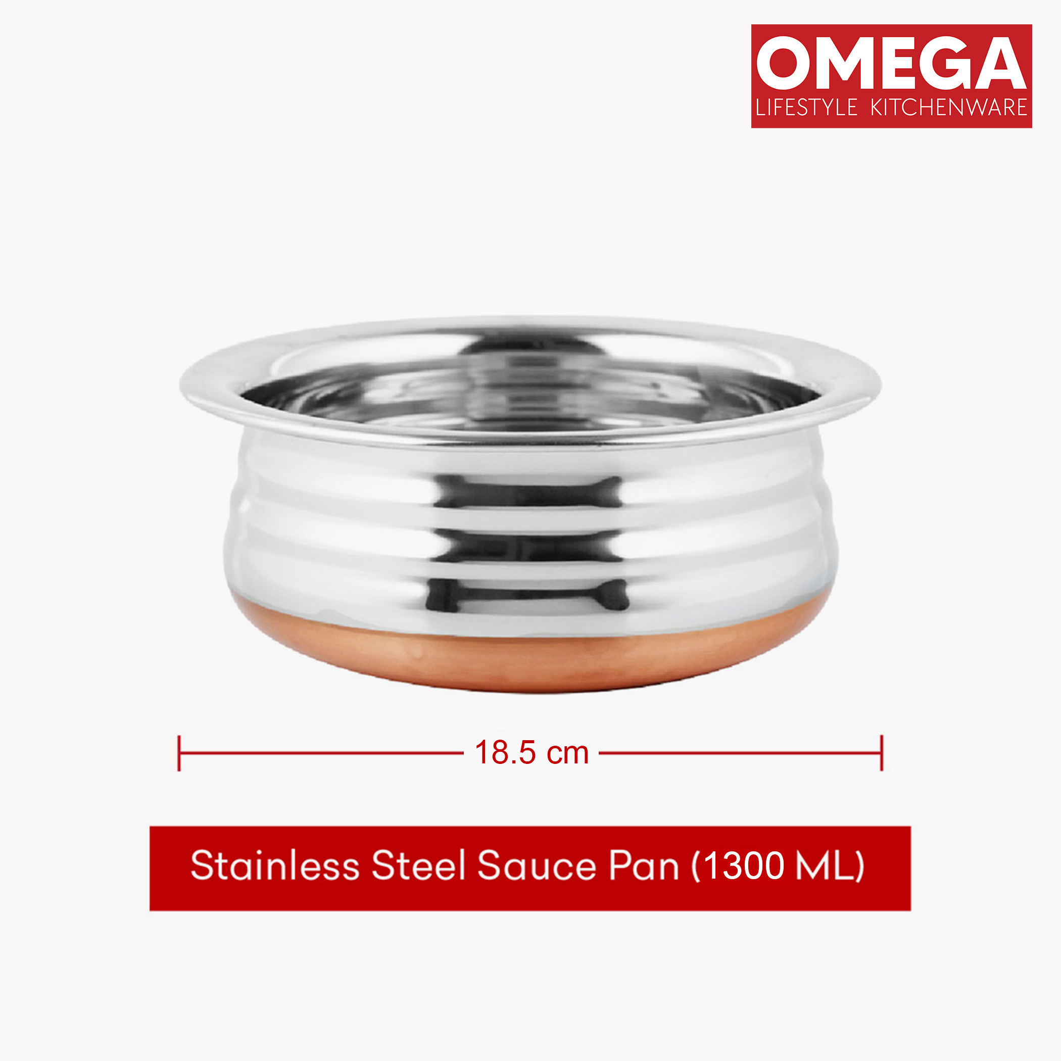 OMEGA Deluxe 6Pcs Stainless Steel Copper Bottom Cookware Set in Silver