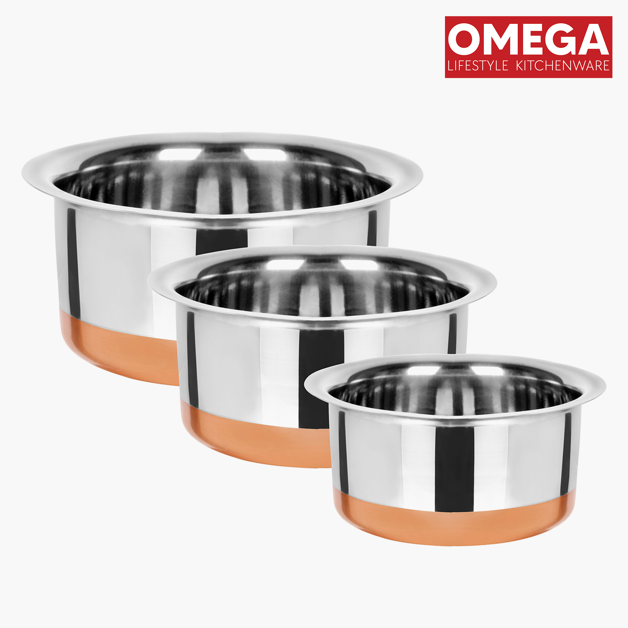 OMEGA 7Pcs Stainless Steel Copper Bottom Cookware Set in Silver