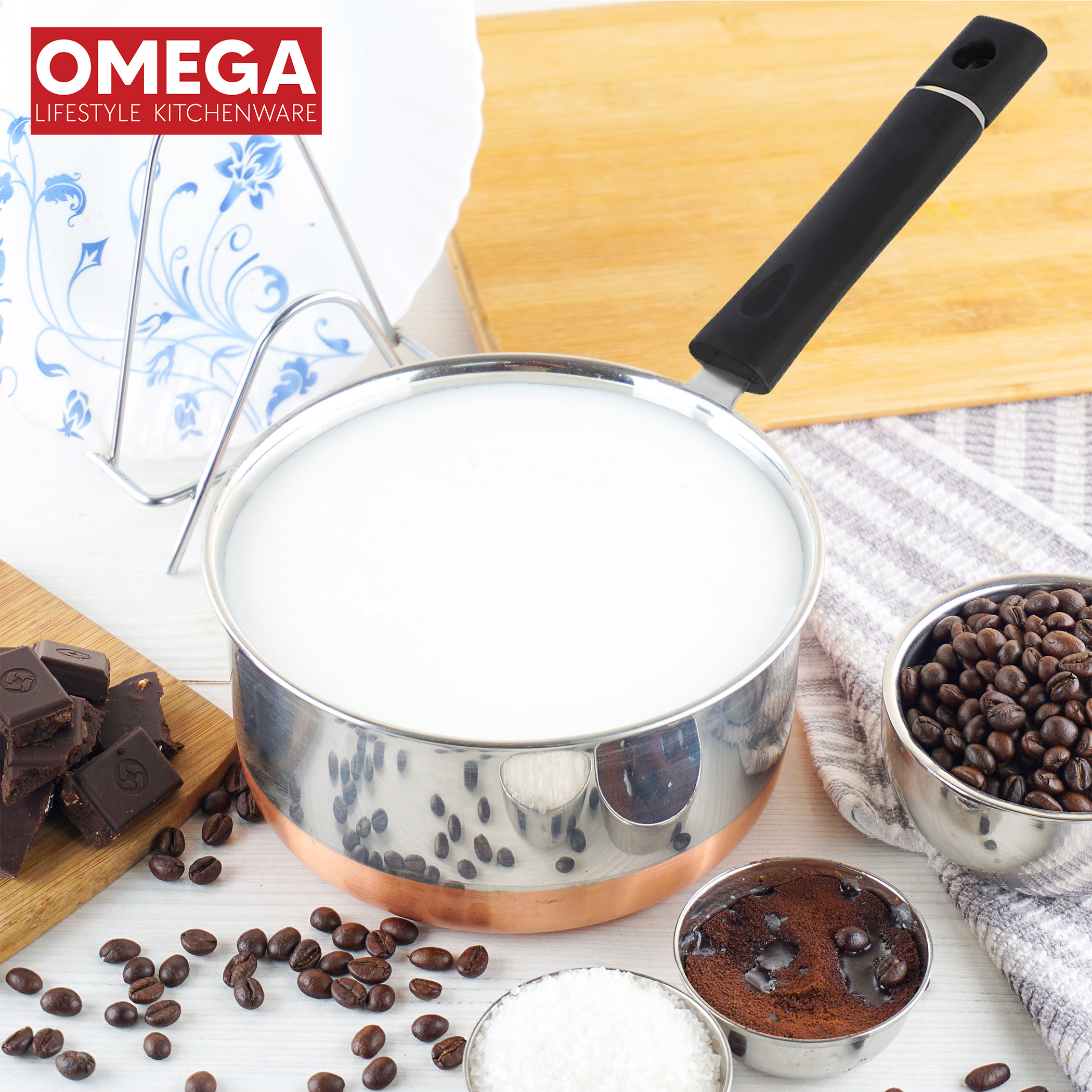 OMEGA 7Pcs Stainless Steel Copper Bottom Cookware Set in Silver