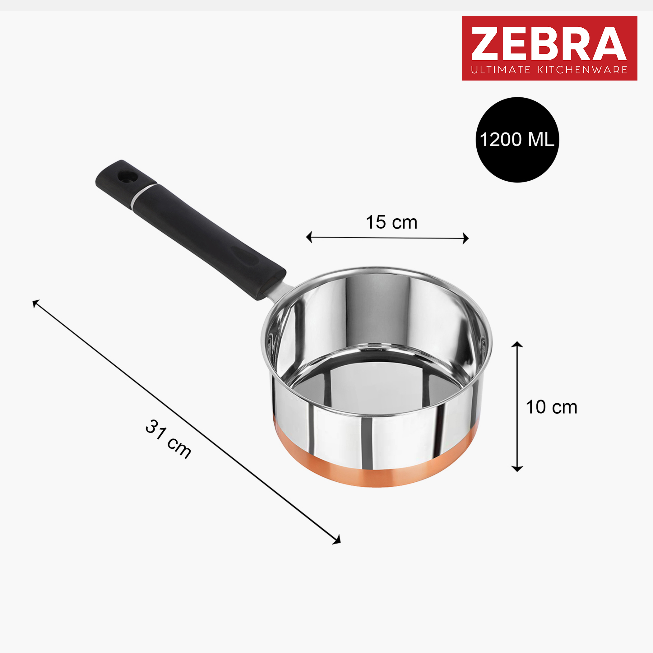 ZEBRA Stainless Steel Copper Bottom Sauce Pan - 1.2L in Silver