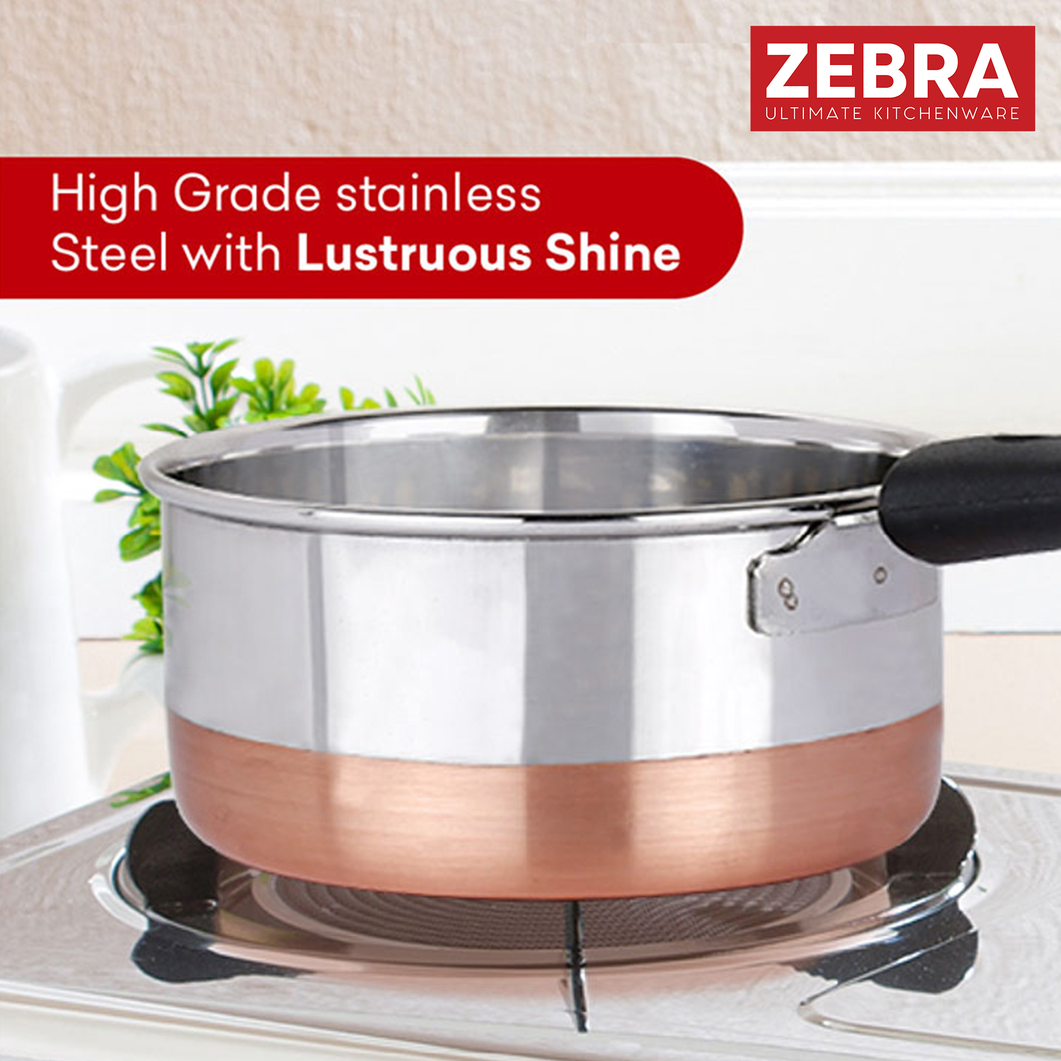 ZEBRA Stainless Steel Copper Bottom Sauce Pan - 1.6L in Silver