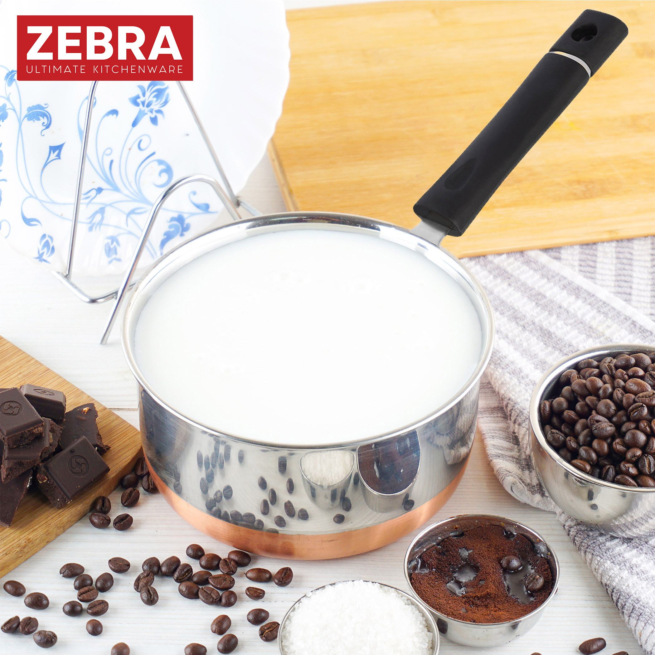 ZEBRA Stainless Steel Copper Bottom Saucepan - 2L in Silver