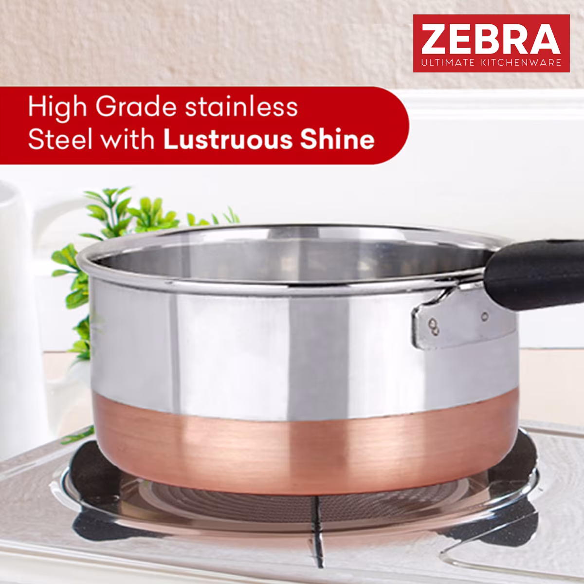 ZEBRA Stainless Steel Copper Bottom Saucepan - 2L in Silver