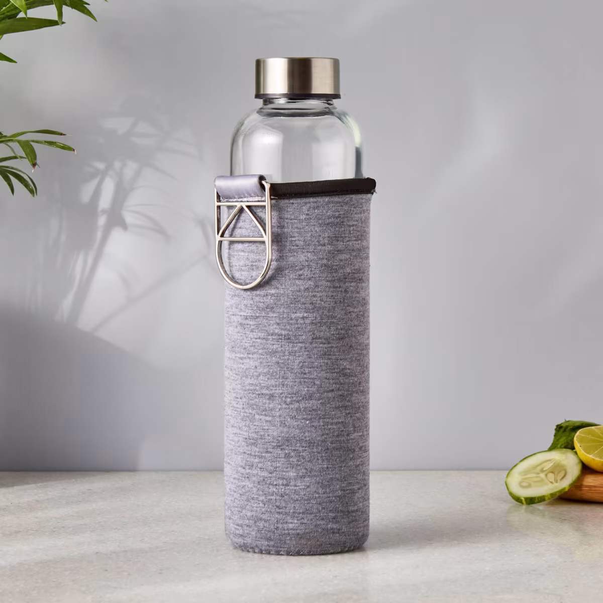 Pacific Favola Glass Water Bottle with Pouch - 600ml in Grey