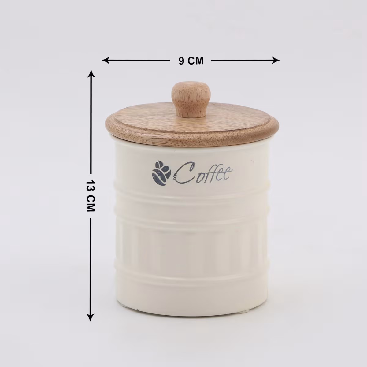Mirage Metal Coffee Storage Canister With Mango Wood Lid in Offwhite