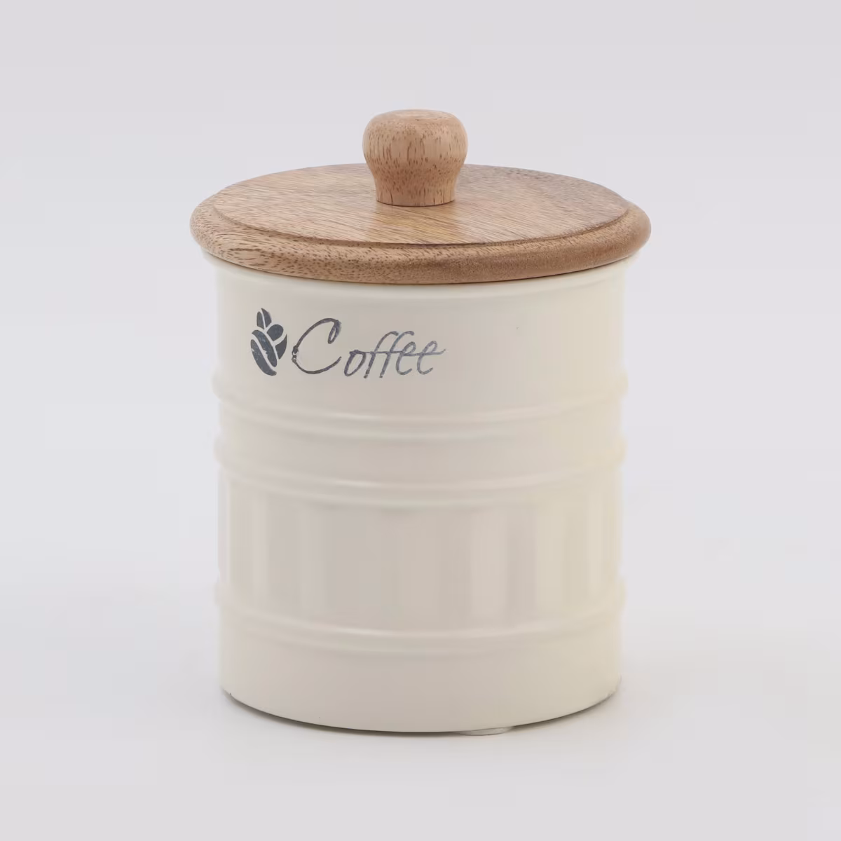 Mirage Metal Coffee Storage Canister With Mango Wood Lid in Offwhite