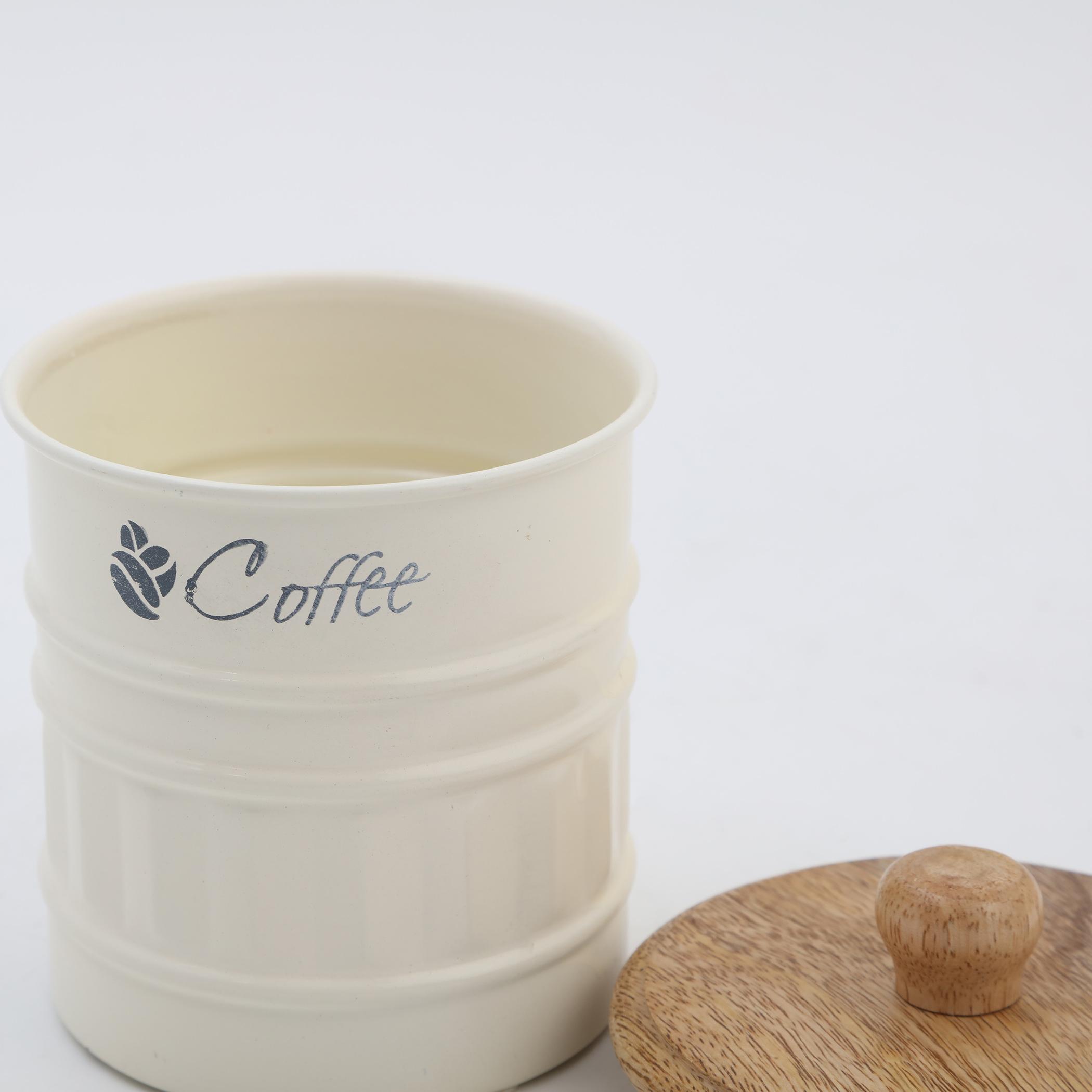 Mirage Metal Coffee Storage Canister With Mango Wood Lid in Offwhite
