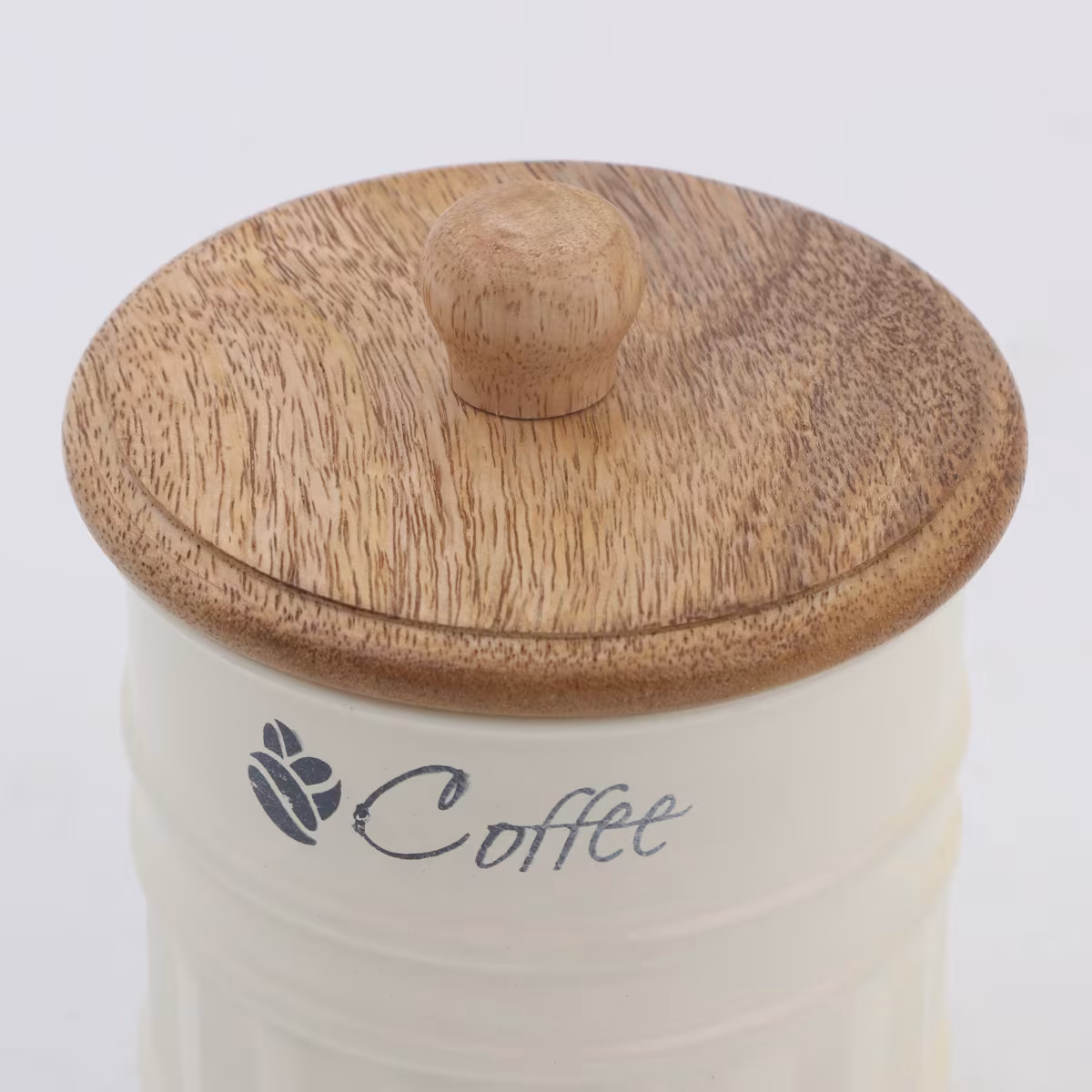 Mirage Metal Coffee Storage Canister With Mango Wood Lid in Offwhite