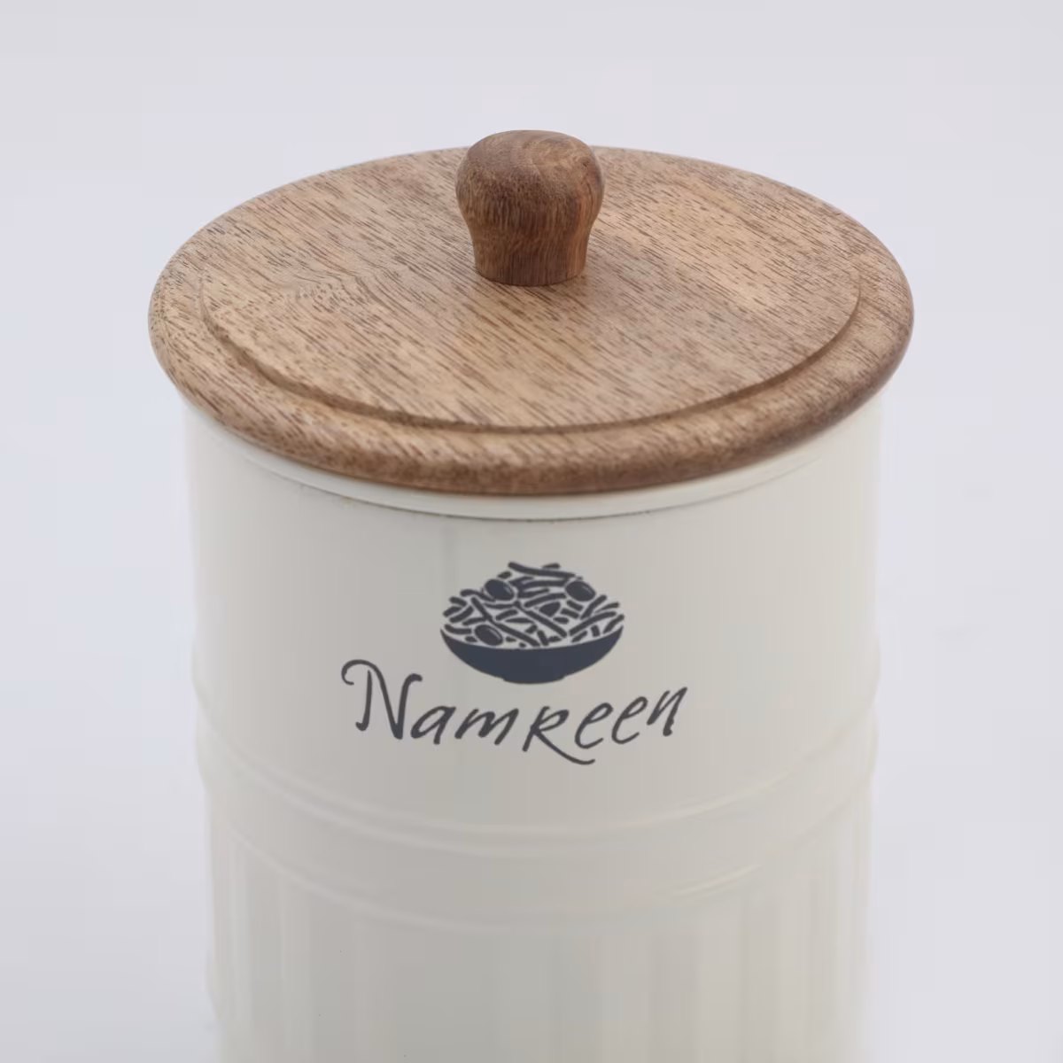 Mirage Iron Namkeen Canister with Mango Wood Lid in Cream