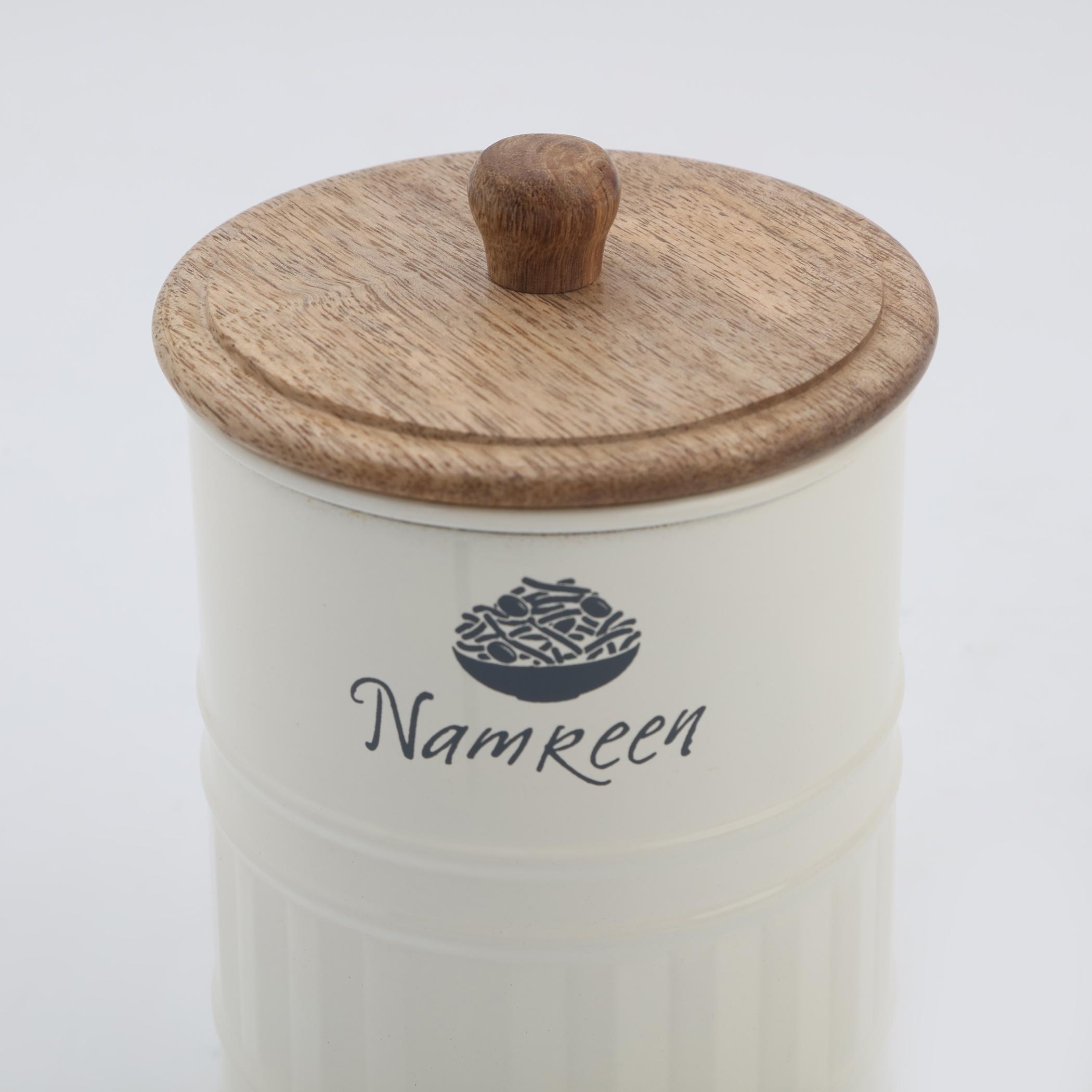 Mirage Iron Namkeen Canister with Mango Wood Lid in Cream