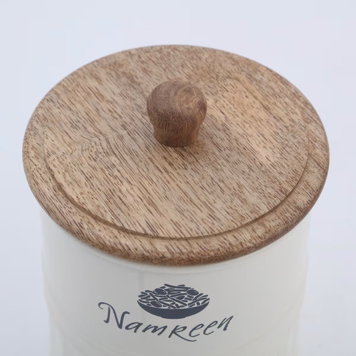 Mirage Iron Namkeen Canister with Mango Wood Lid in Cream