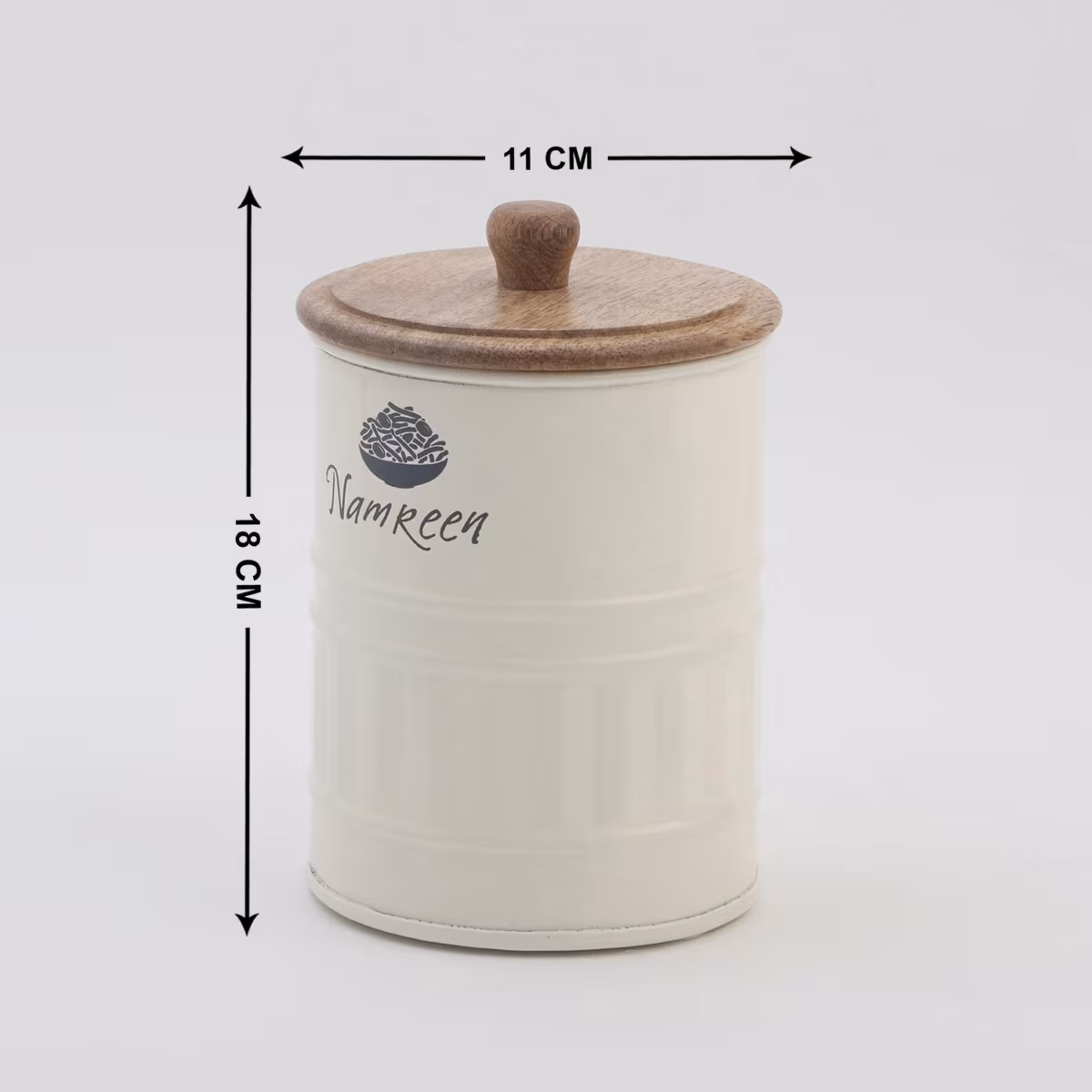Mirage Iron Namkeen Canister with Mango Wood Lid in Cream
