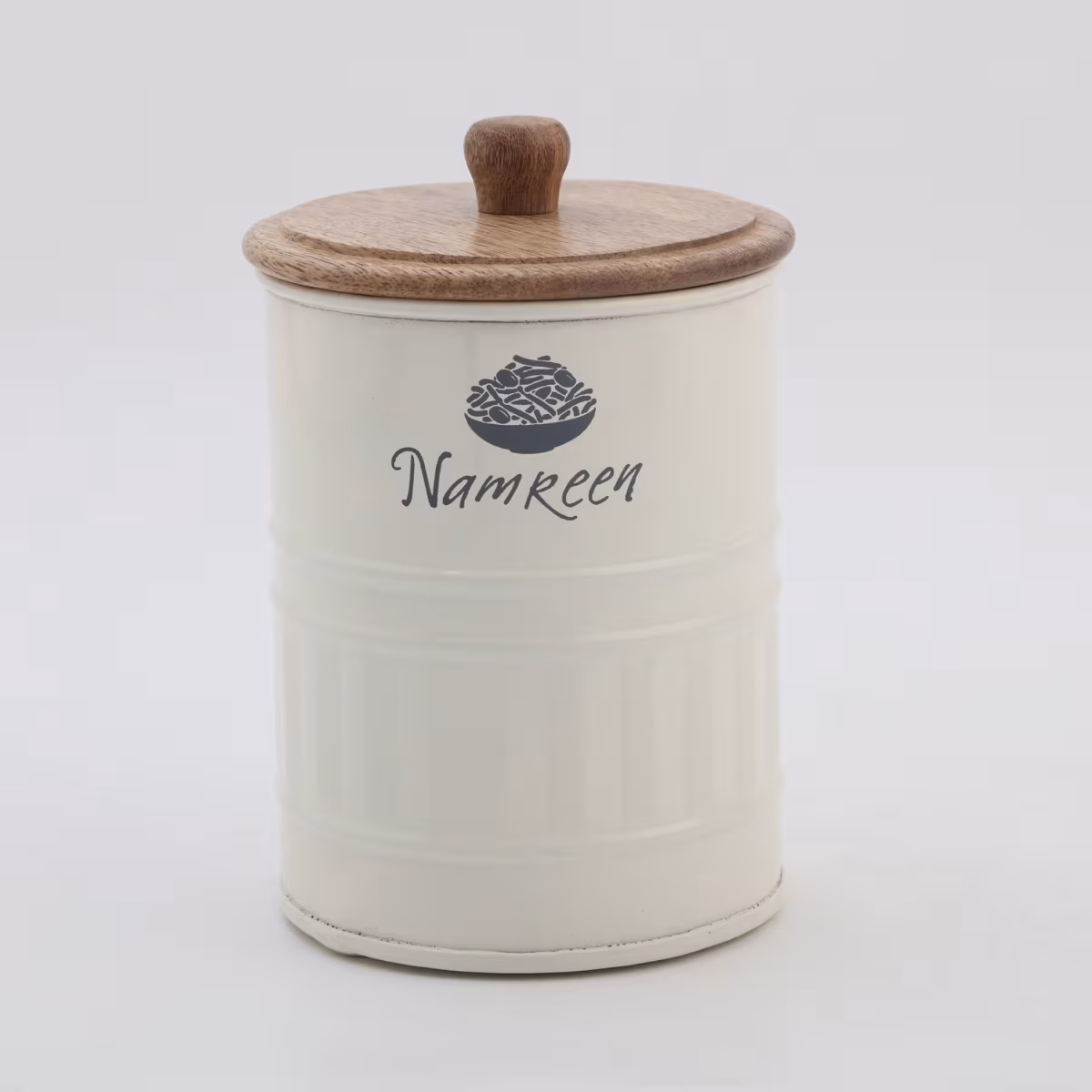 Mirage Iron Namkeen Canister with Mango Wood Lid in Cream