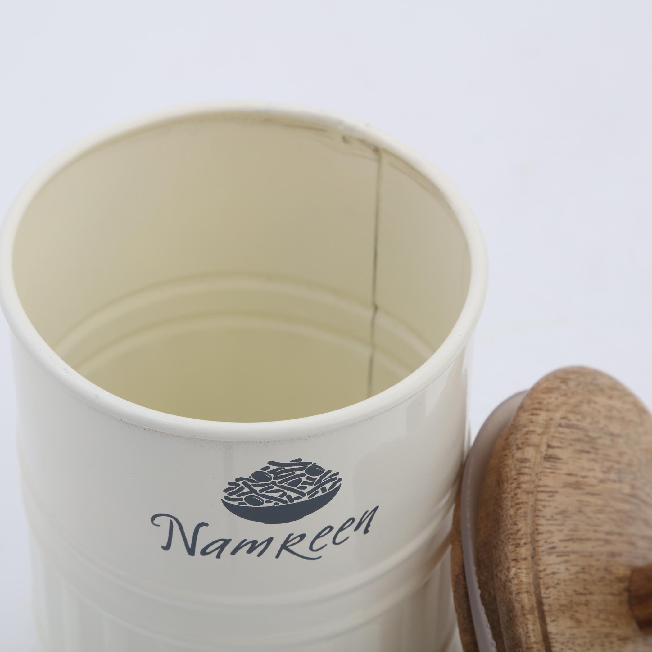 Mirage Iron Namkeen Canister with Mango Wood Lid in Cream