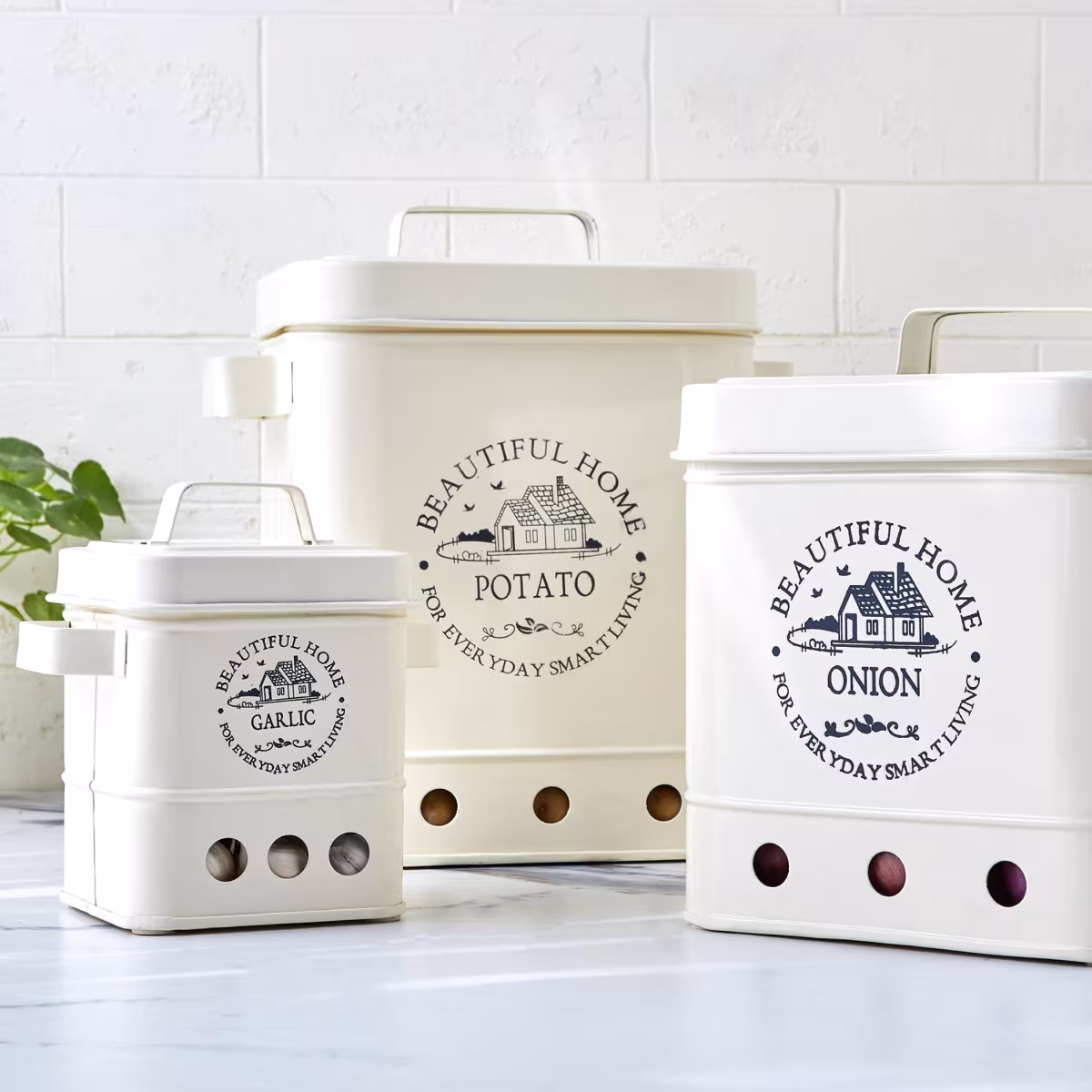 Mendo Metal Potato Canister in Beige