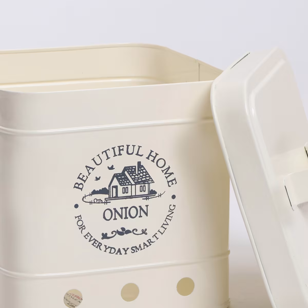 Mendo Iron Printed Onion Canister with Lid in Beige