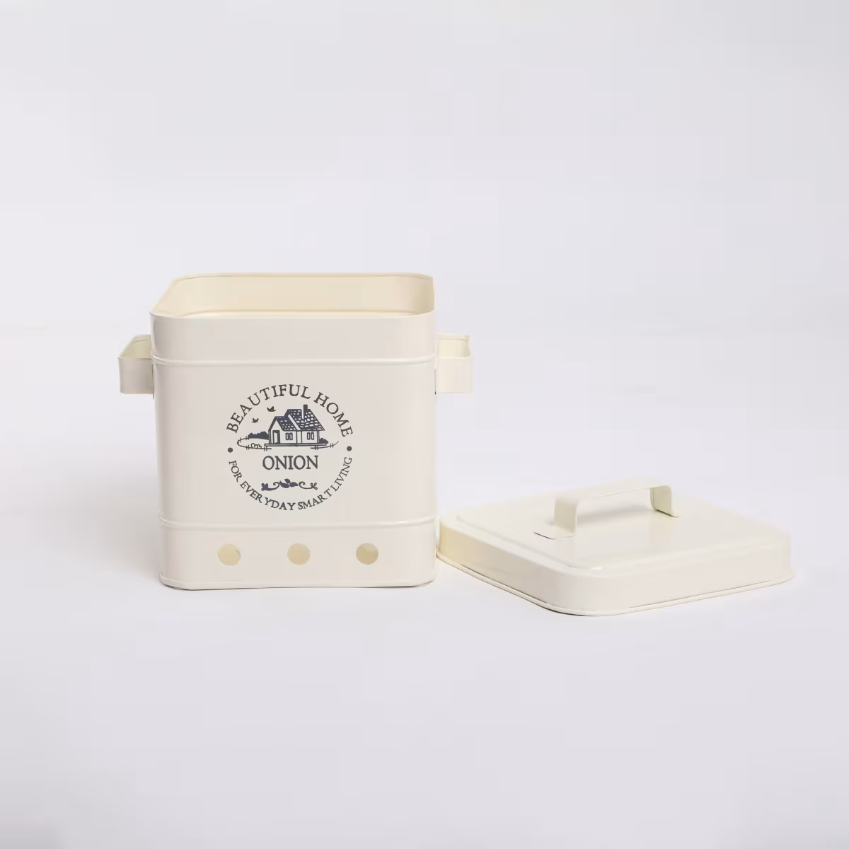 Mendo Iron Printed Onion Canister with Lid in Beige