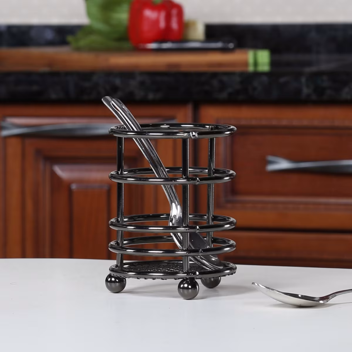 Gravel Solid Utensil Holder - Stainless Steel -  Utensil Holder - 9.5 cm x 9.5 cm x 12.5 cm - Black in Black