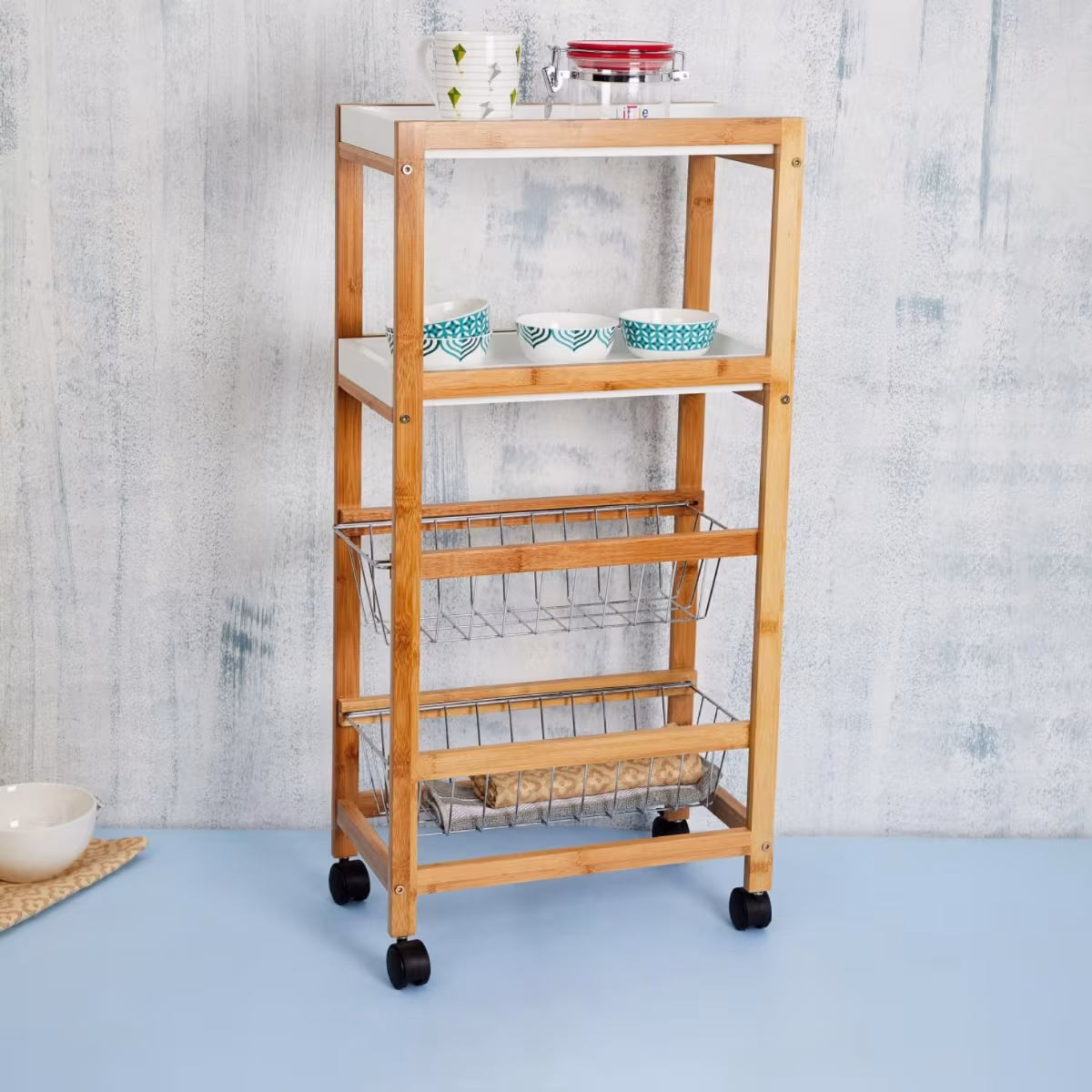 Tranzit Wooden 4-Tier Kitchen Trolley in Brown