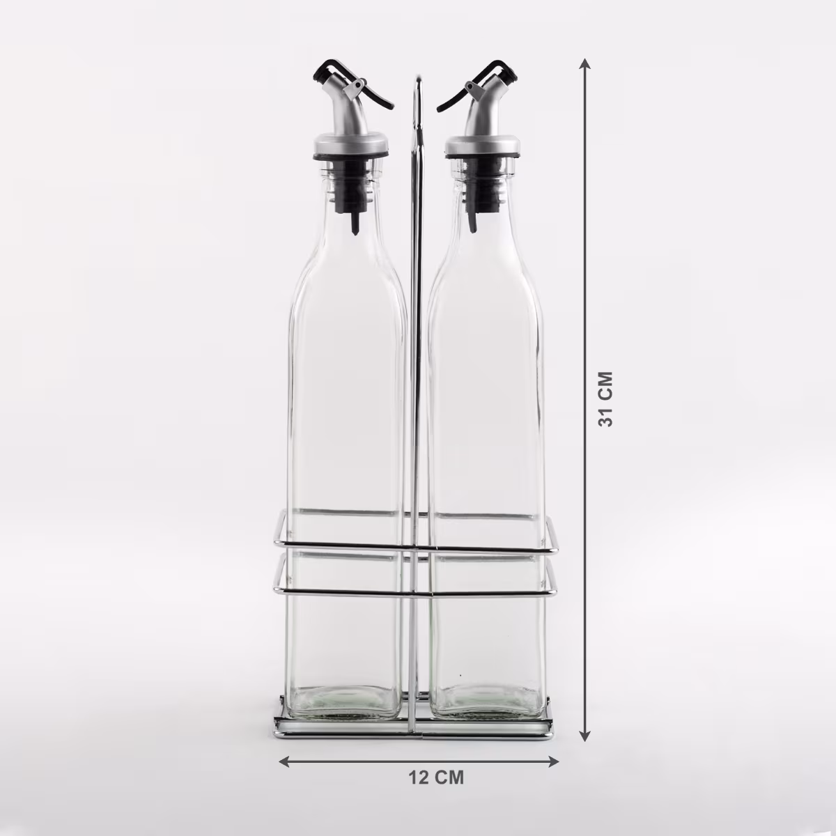Pacific Blithe Set of 2 Glass Oil Bottles with Stand - 500ml in Transparent
