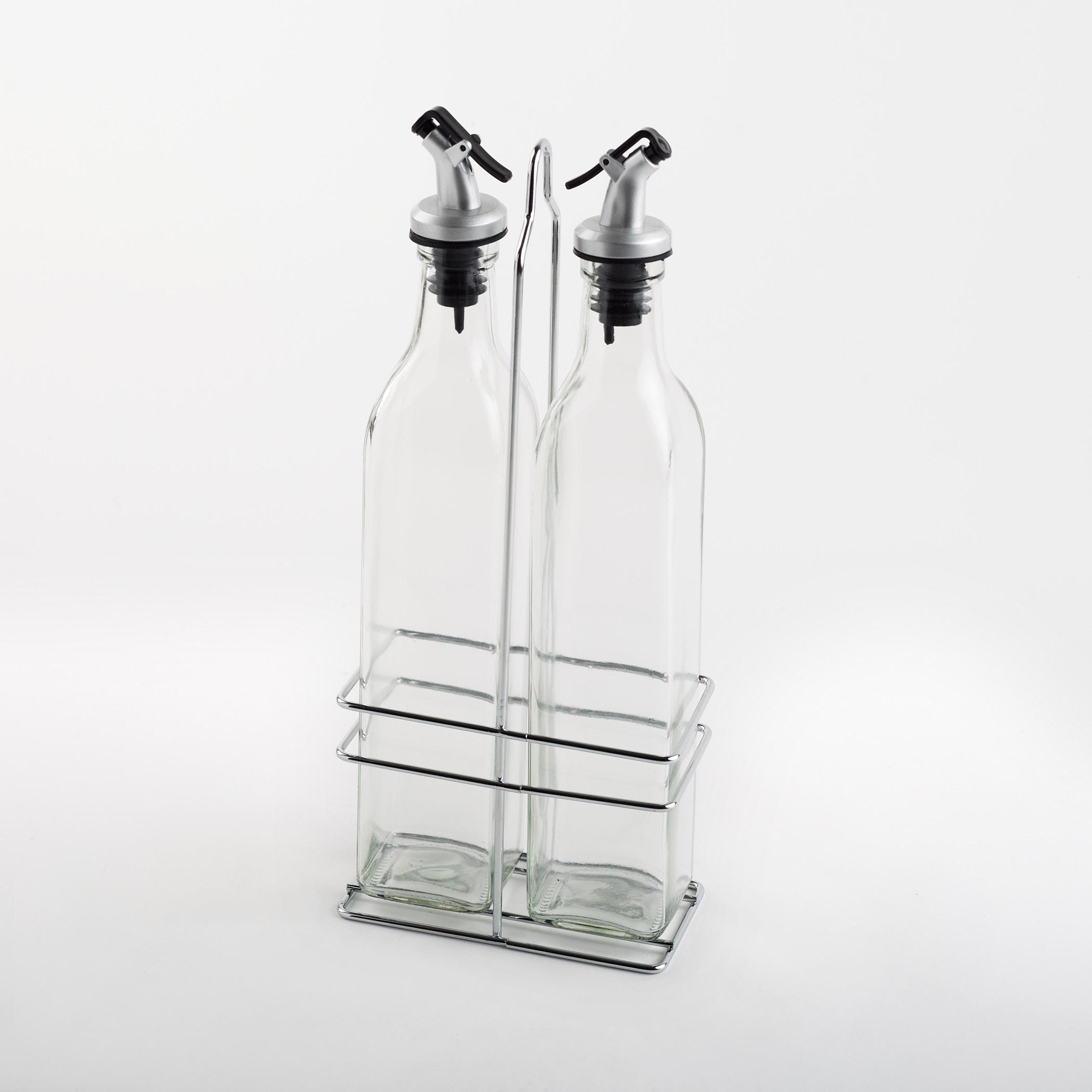 Pacific Blithe Set of 2 Glass Oil Bottles with Stand - 500ml in Transparent