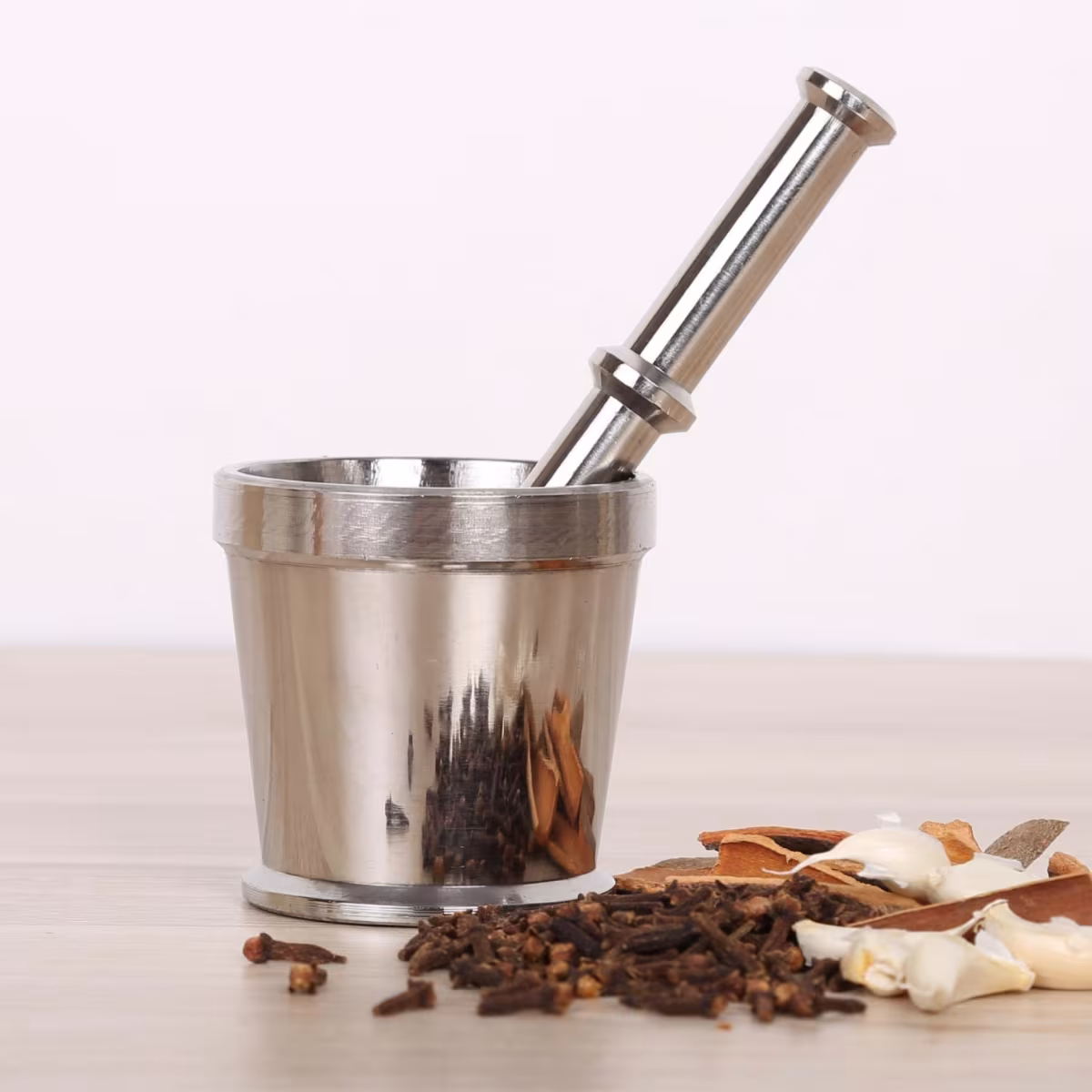 Glovia Stainless Steel Hand Grinding Mortar and Pestle Set in Silver