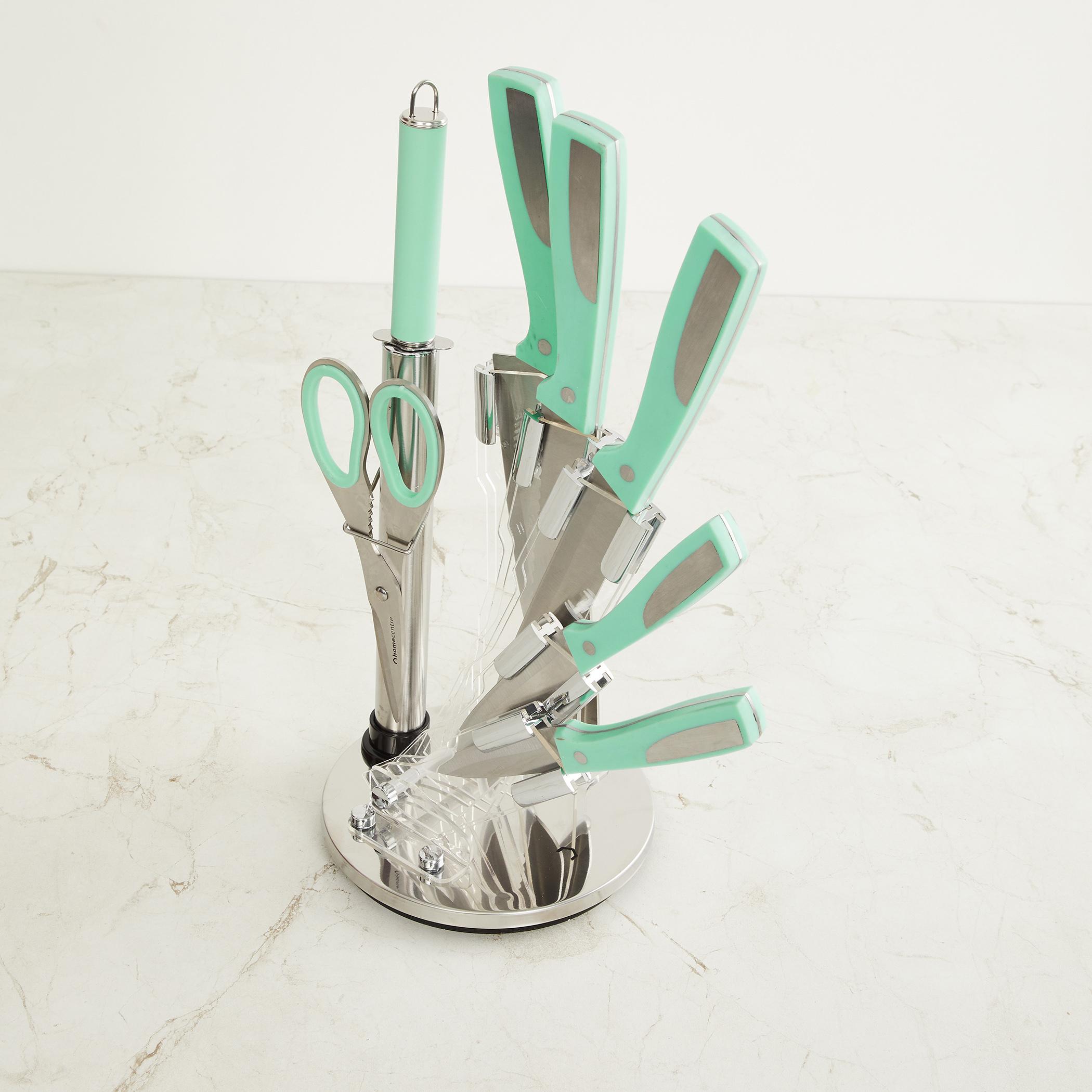 Chef Special 8Pcs Stainless Steel Rotating Knives Set in Teal