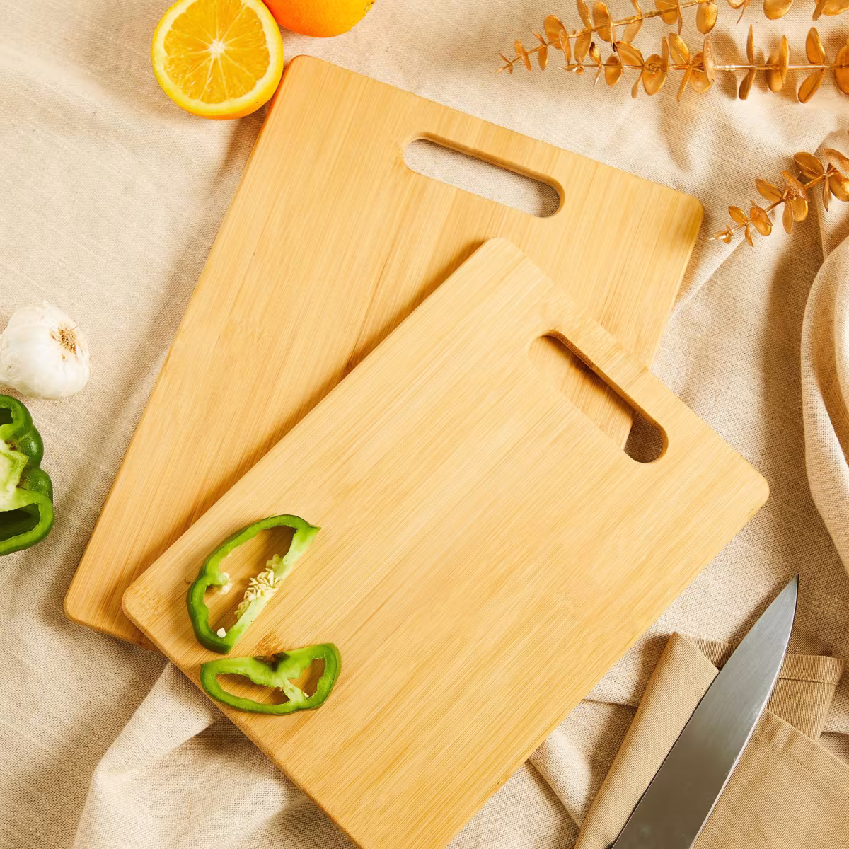 Spinel Set of 2 Bamboo Chopping Boards in Brown
