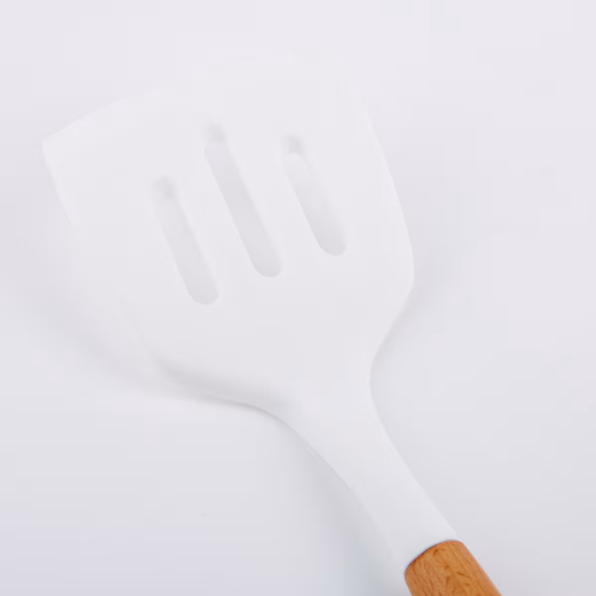 Marshmallow Aruba Silicone Slotted Turner with Wooden Handle in White